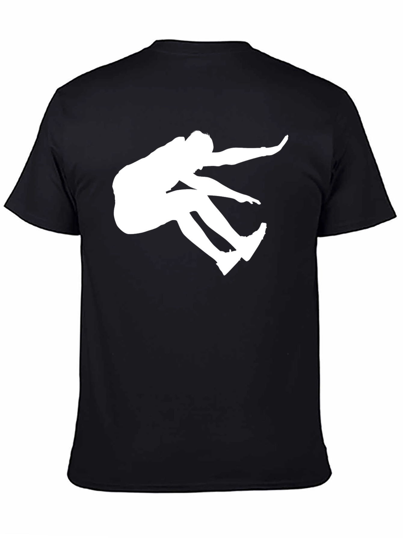 Black T-Shirt with White Long Jump Silhouette