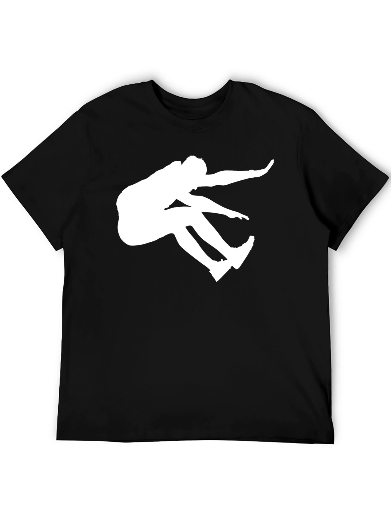 Black T-Shirt with White Long Jump Silhouette