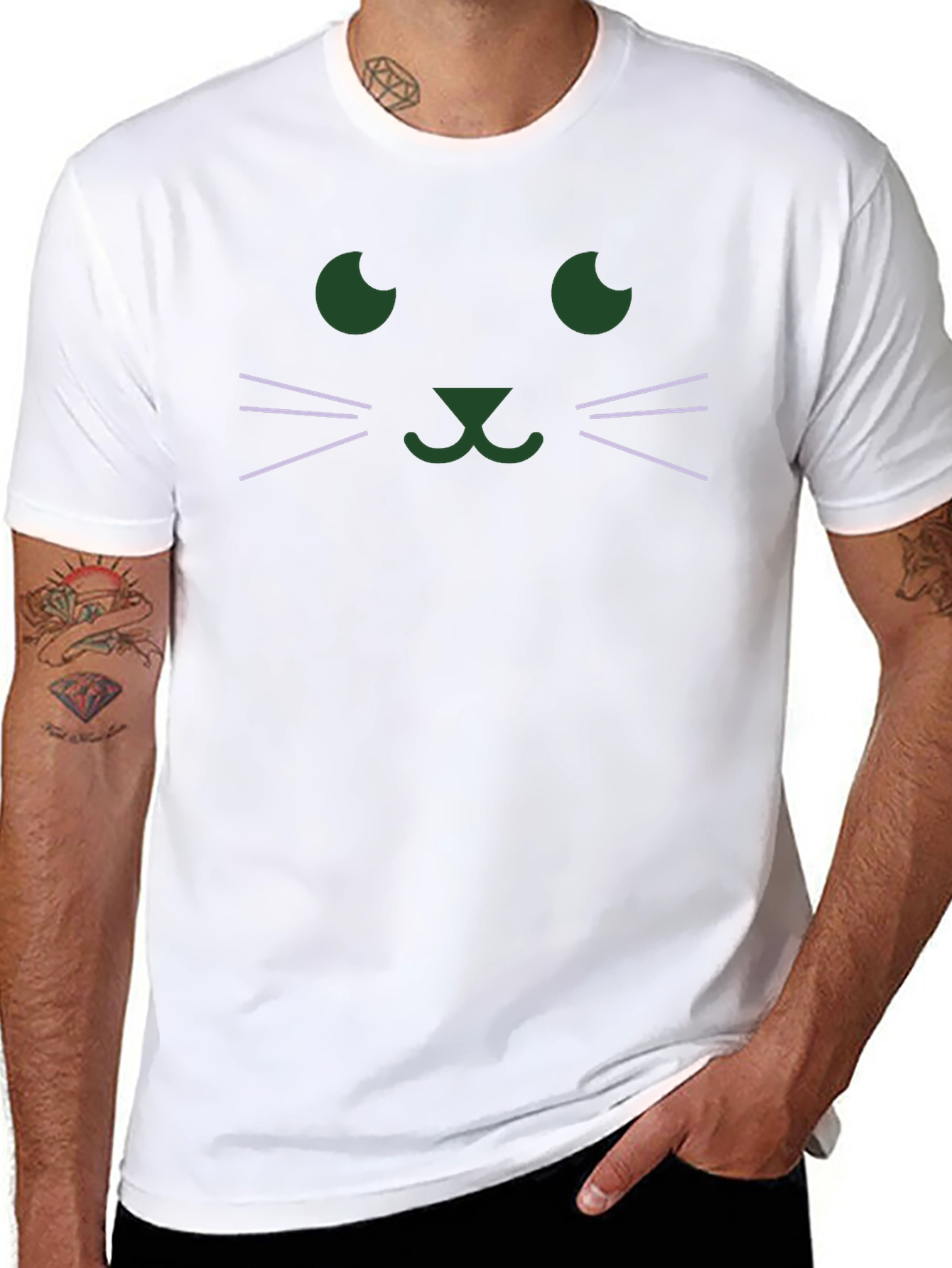 Cute Cat Face Graphic T-Shirt - Black