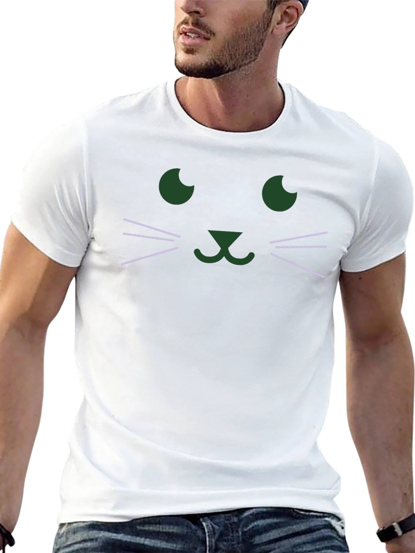 Cute Cat Face Graphic T-Shirt - Black