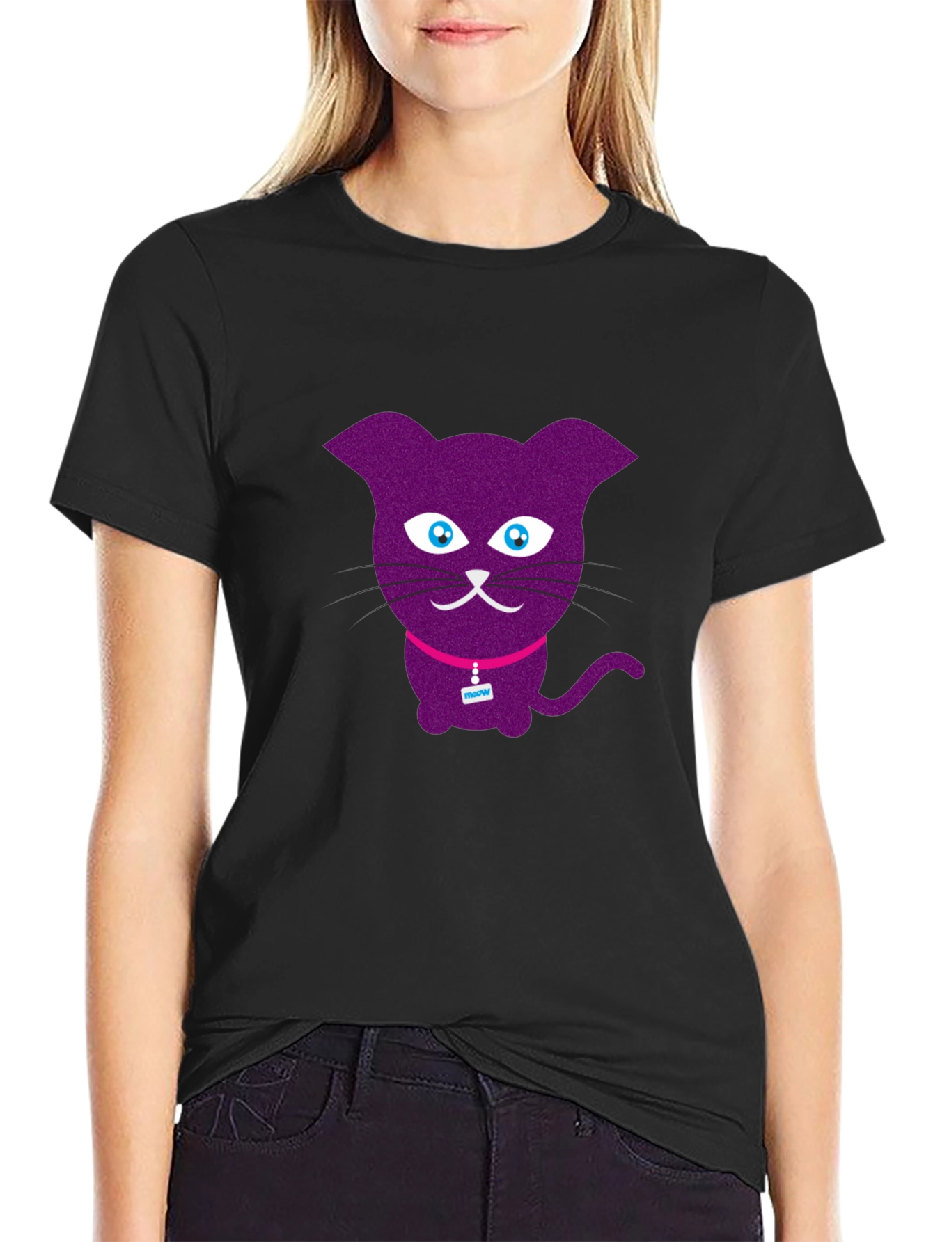 Purple Cat Graphic T-Shirt - Fun Casual Wear