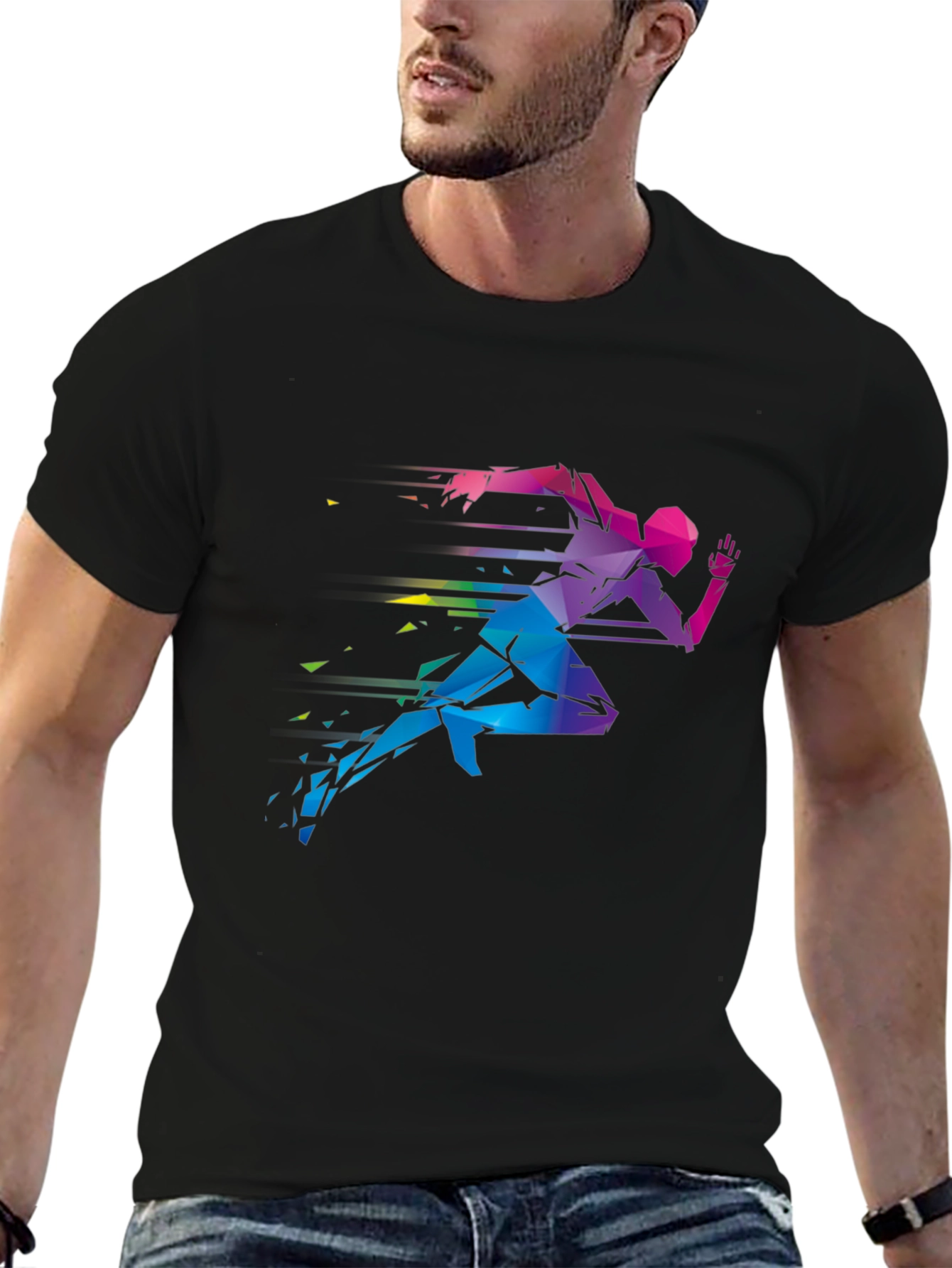 Geometric Runner Graphic Print Black T-Shirt