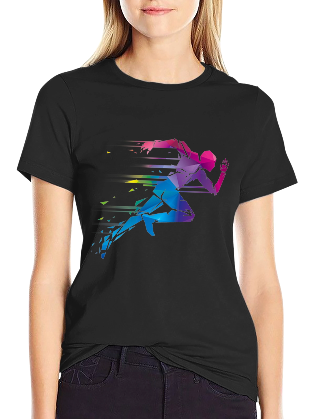Geometric Runner Graphic Print Black T-Shirt