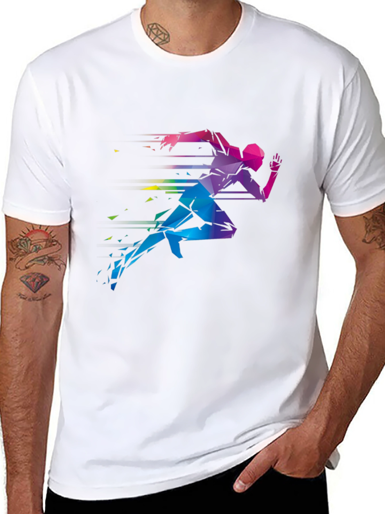 Geometric Runner Graphic Print Black T-Shirt