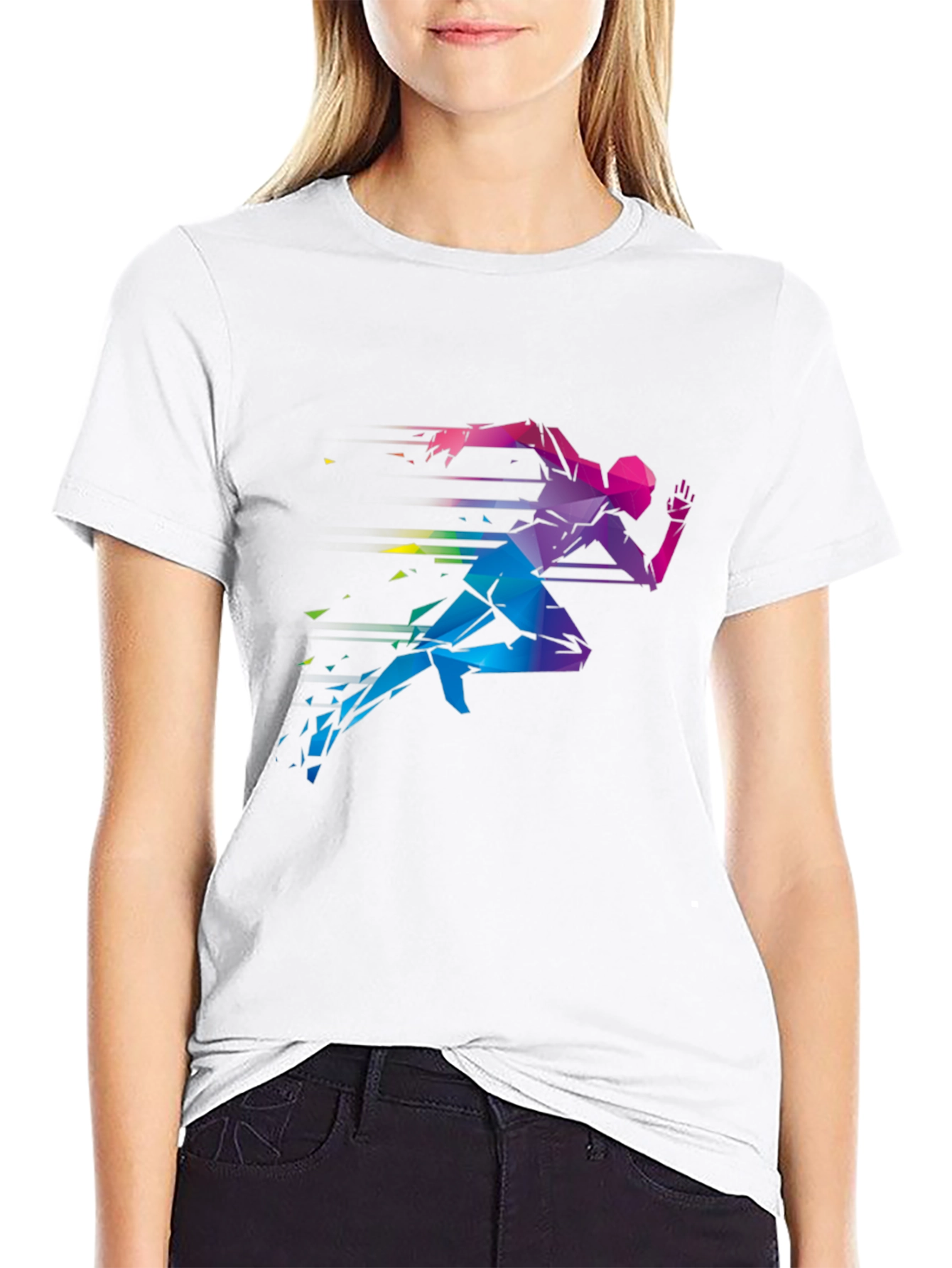 Geometric Runner Graphic Print Black T-Shirt