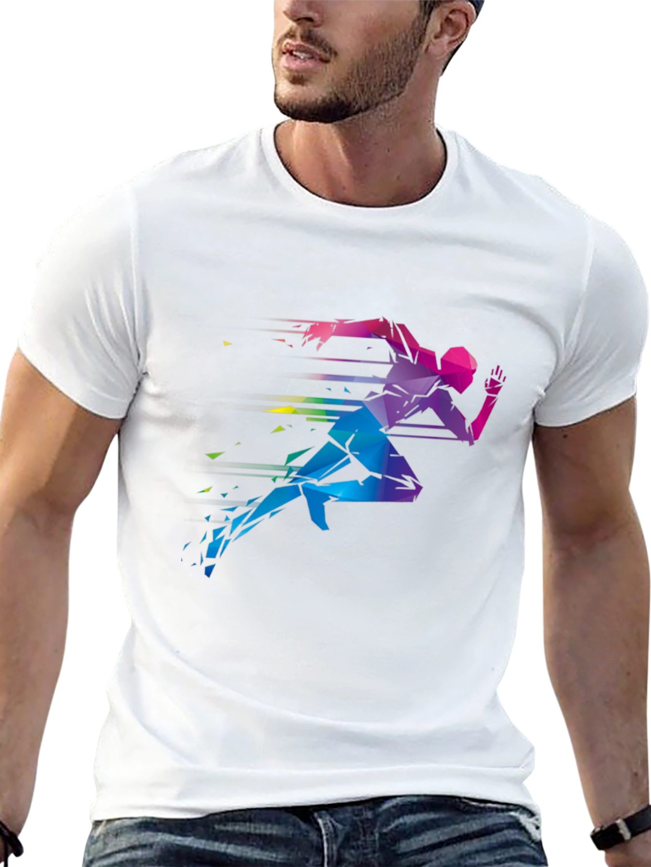 Geometric Runner Graphic Print Black T-Shirt