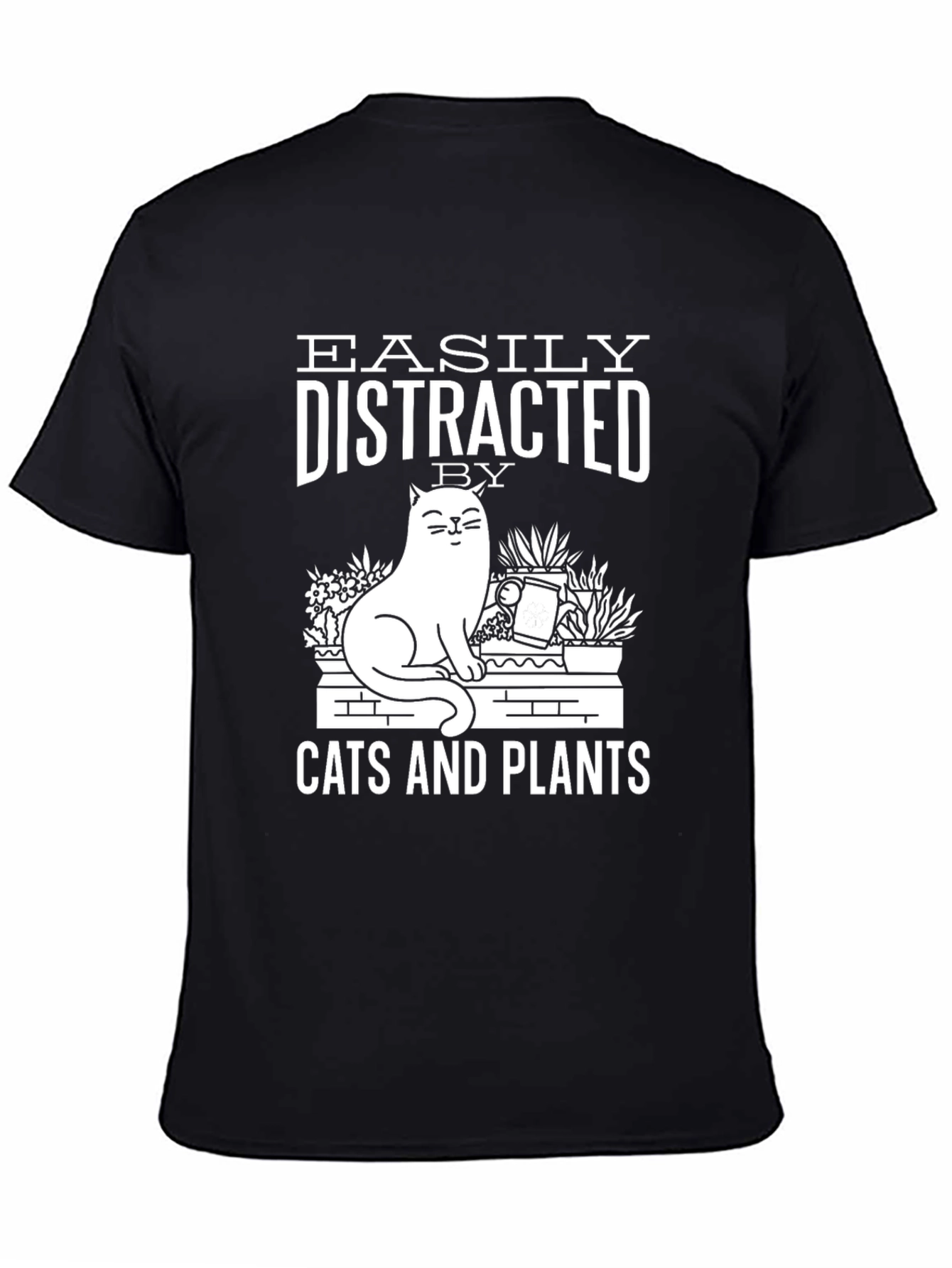 Easily Distracted by Cats and Plants Black T-Shirt