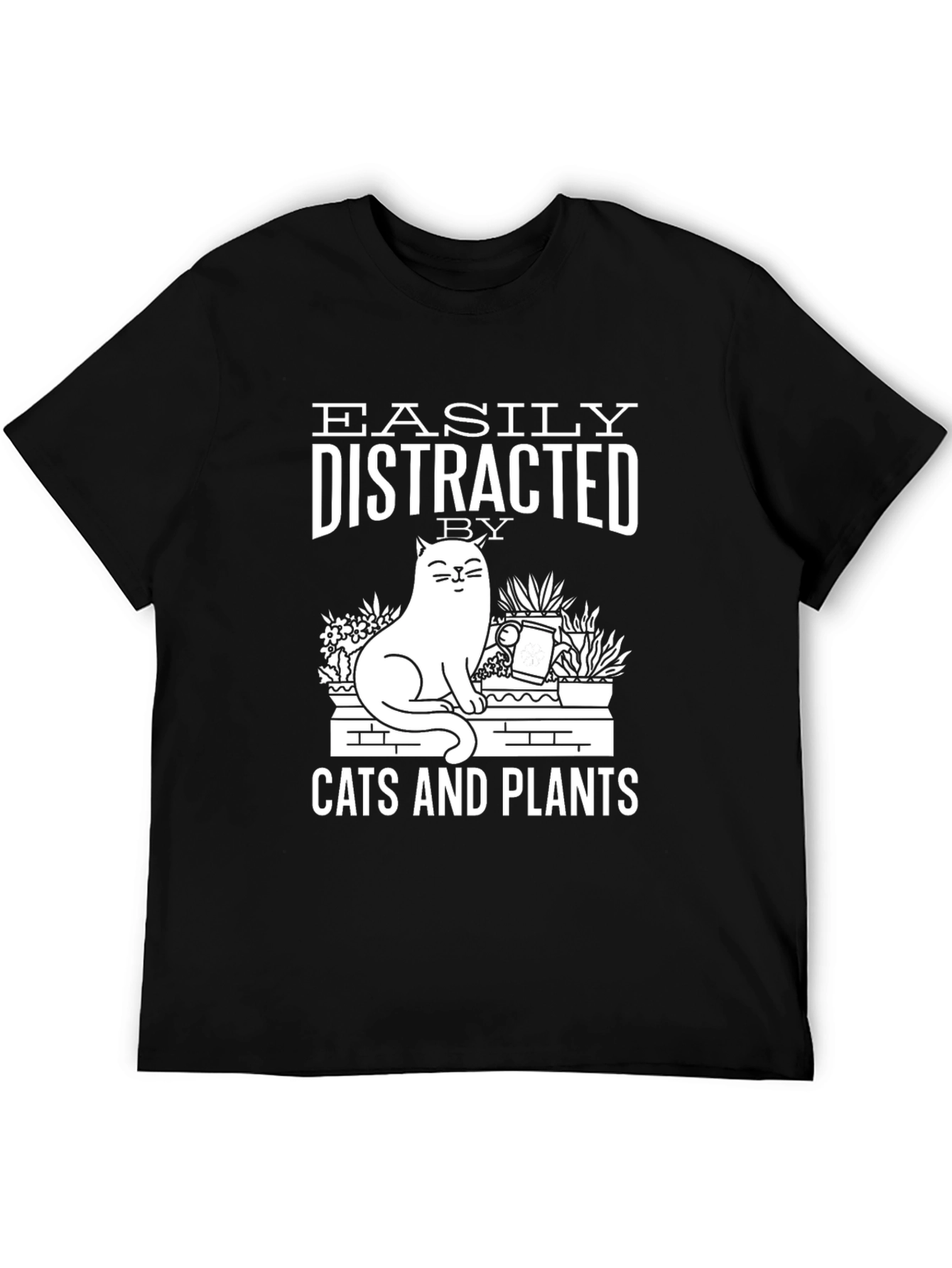 Easily Distracted by Cats and Plants Black T-Shirt
