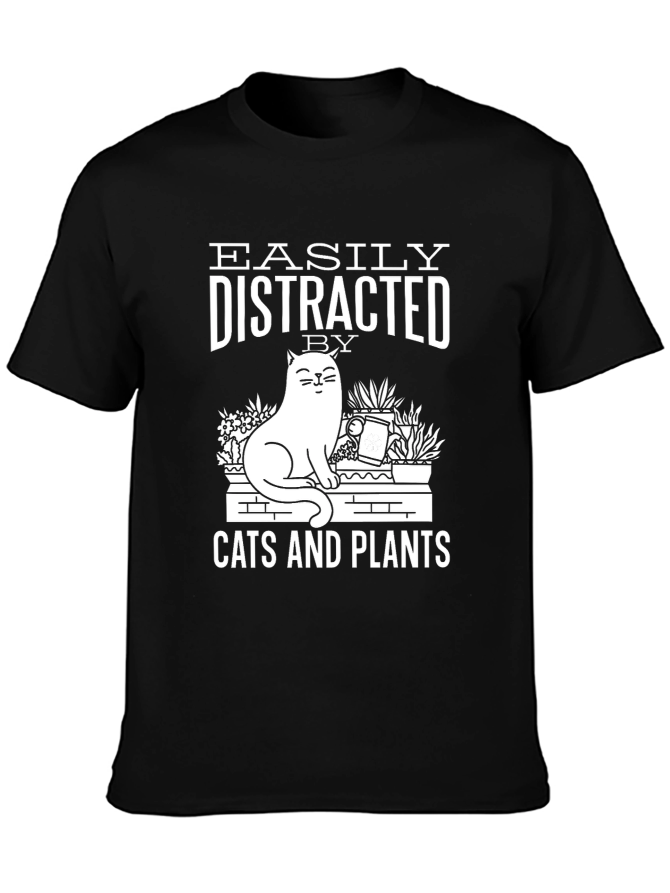 Easily Distracted by Cats and Plants Black T-Shirt
