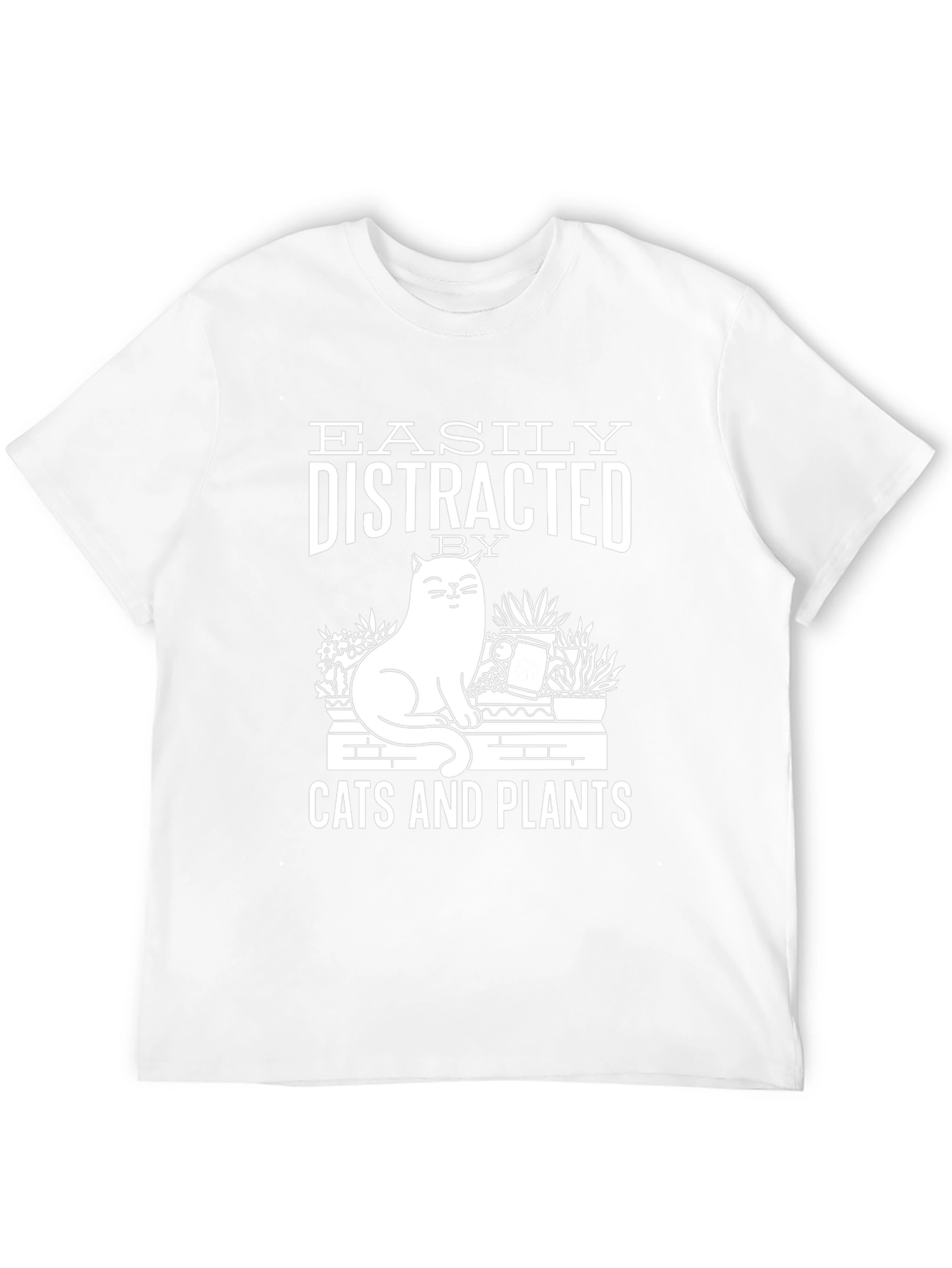 Easily Distracted by Cats and Plants Black T-Shirt