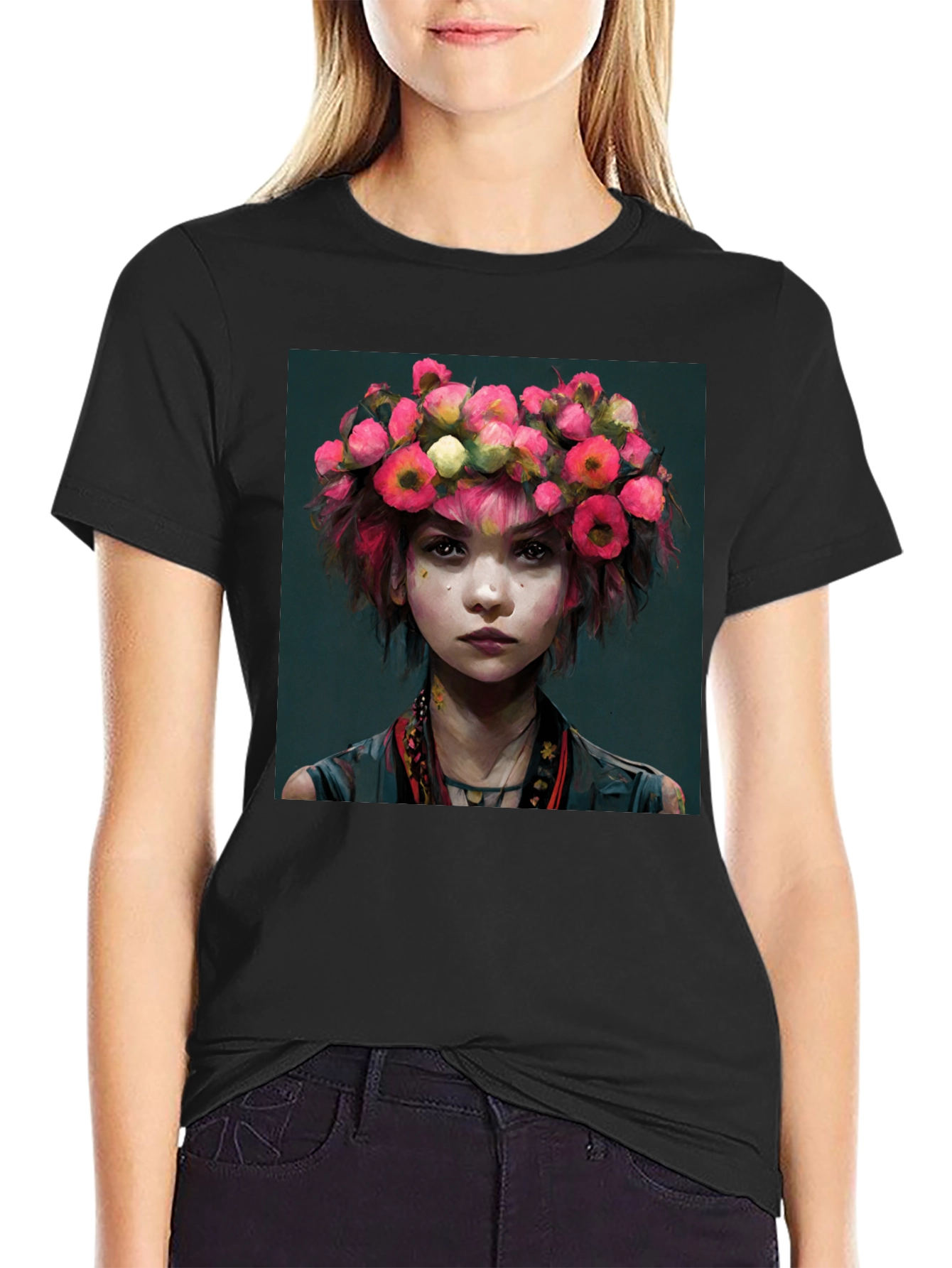 Floral Crown Girl Portrait T-Shirt