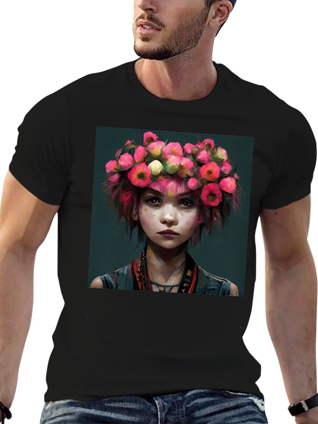 Floral Crown Girl Portrait T-Shirt
