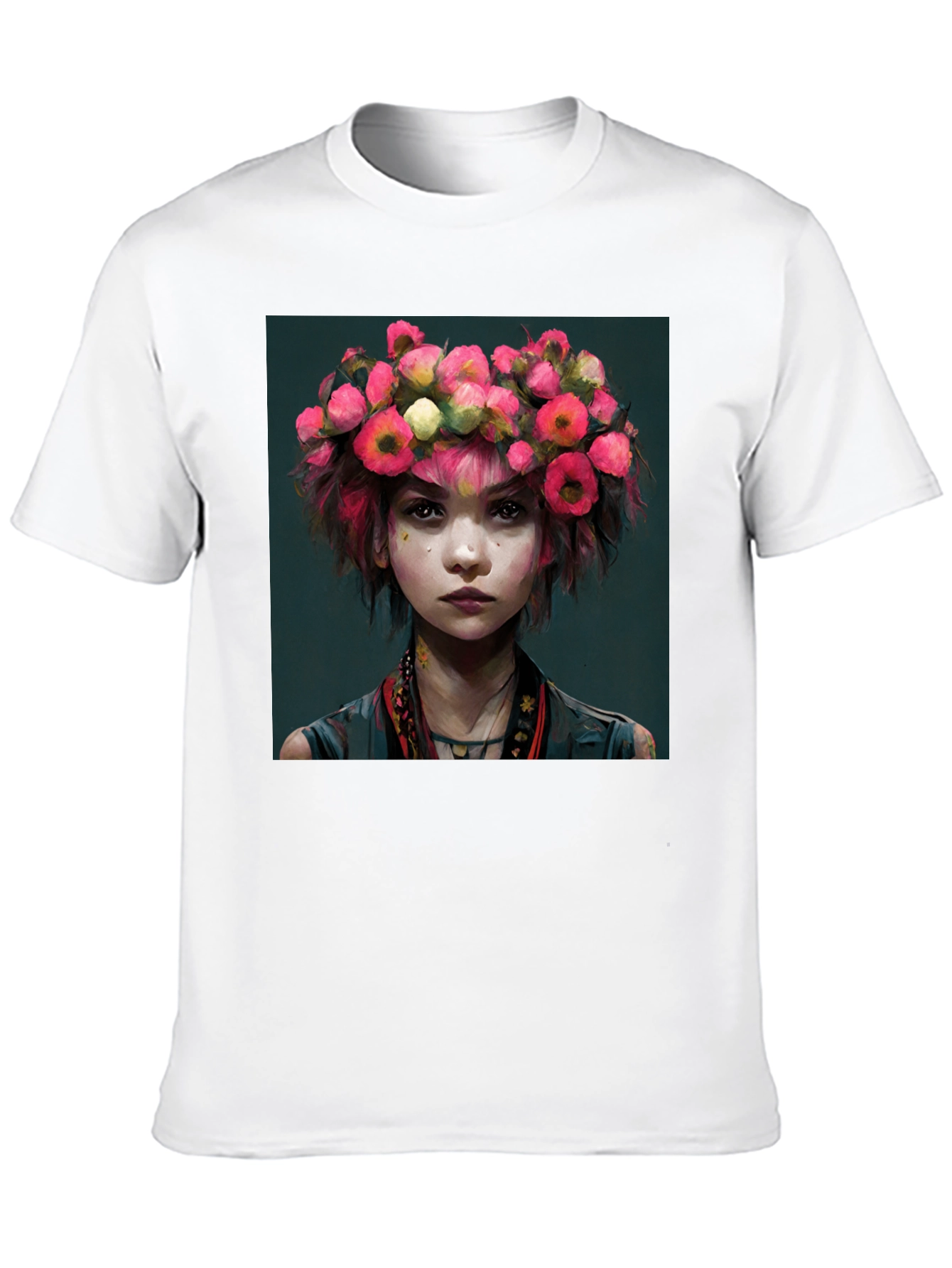 Floral Crown Girl Portrait T-Shirt
