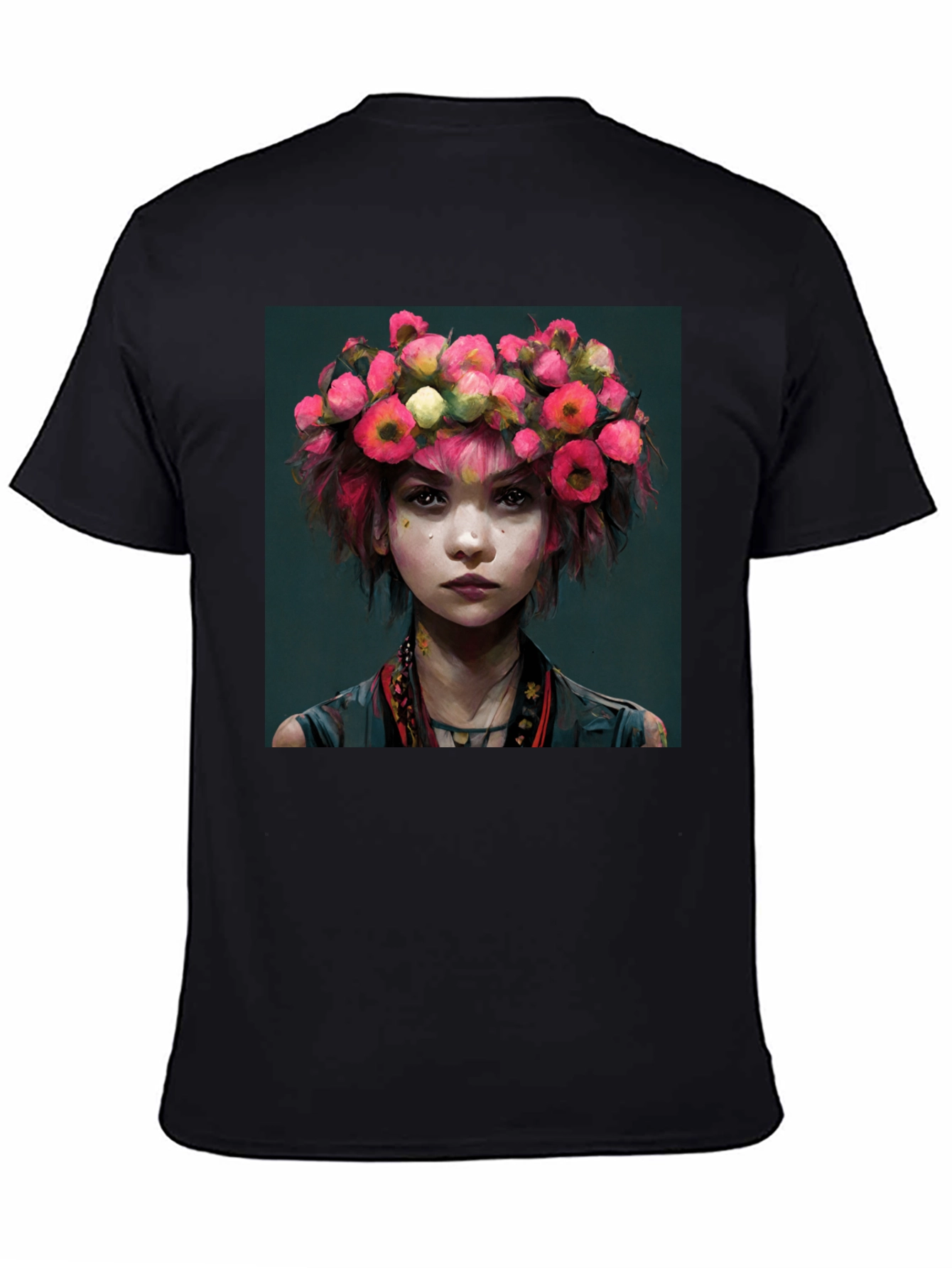 Floral Crown Girl Portrait T-Shirt