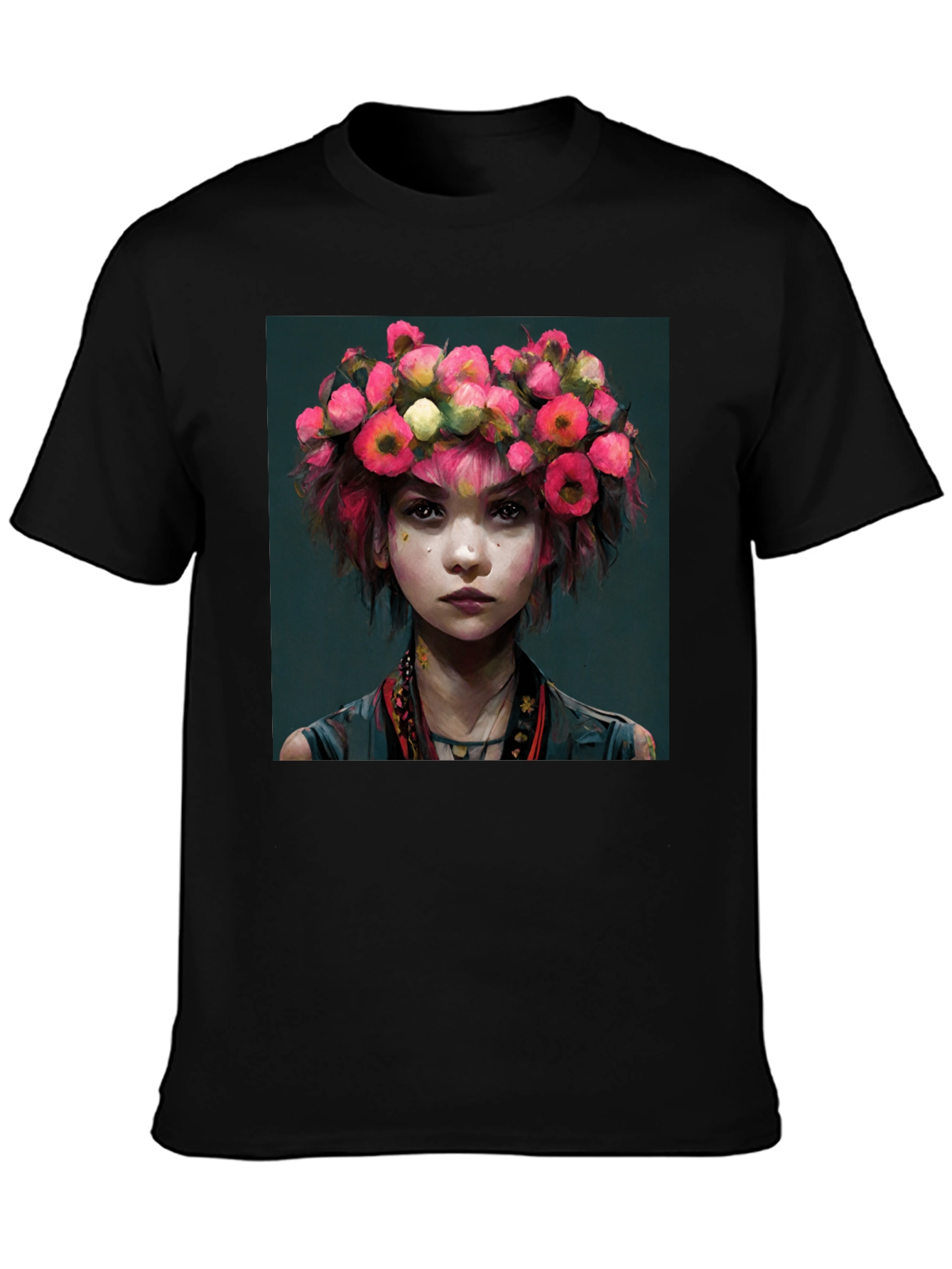 Floral Crown Girl Portrait T-Shirt