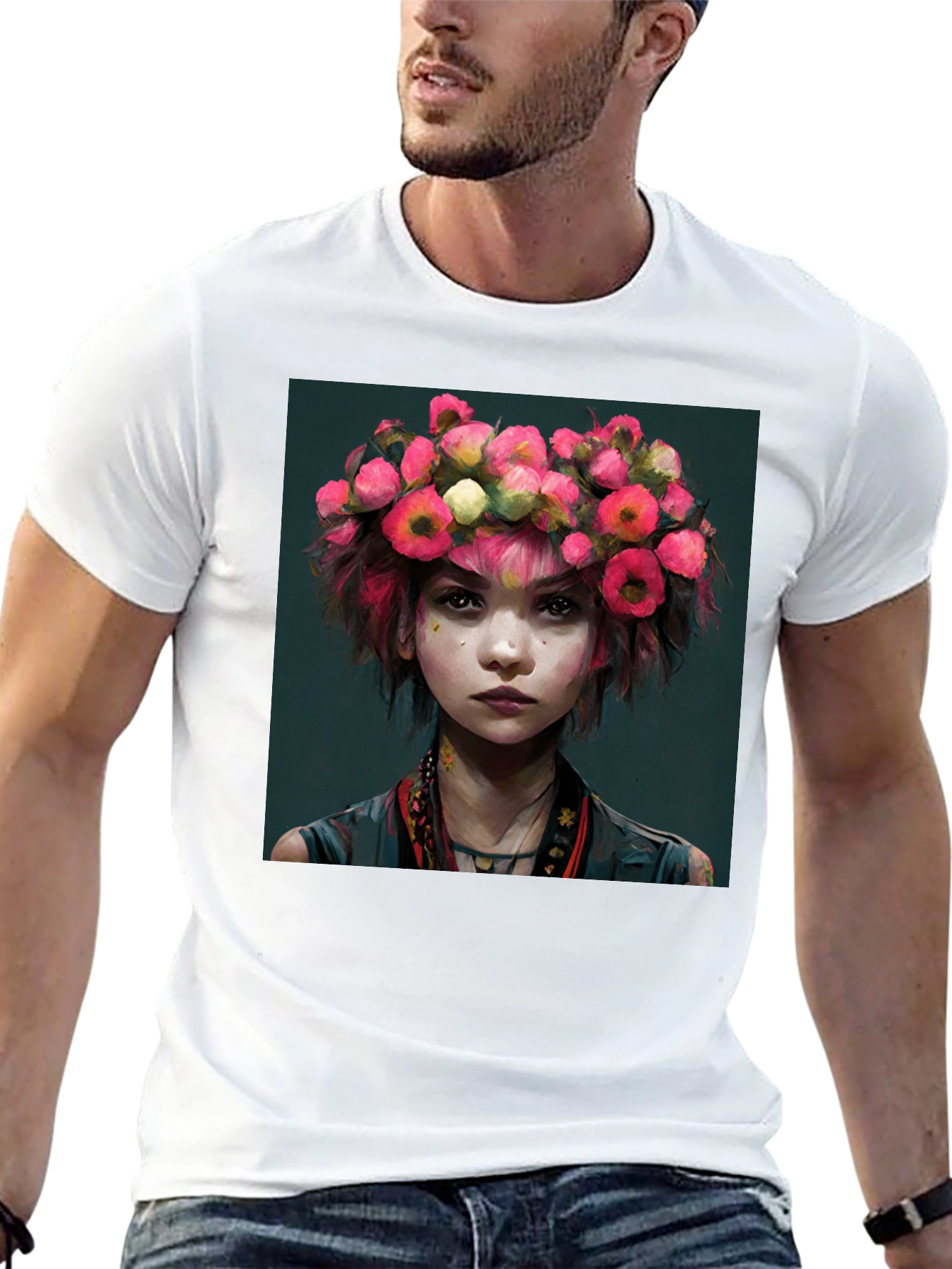Floral Crown Girl Portrait T-Shirt