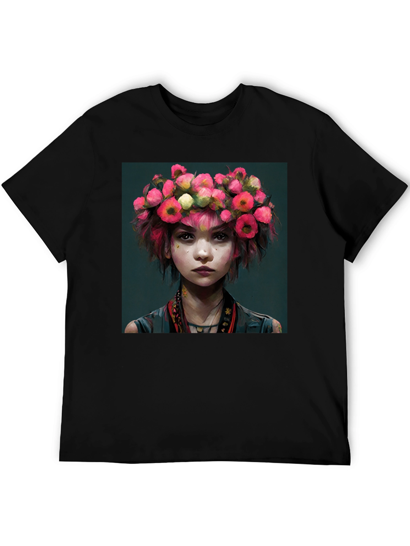 Floral Crown Girl Portrait T-Shirt