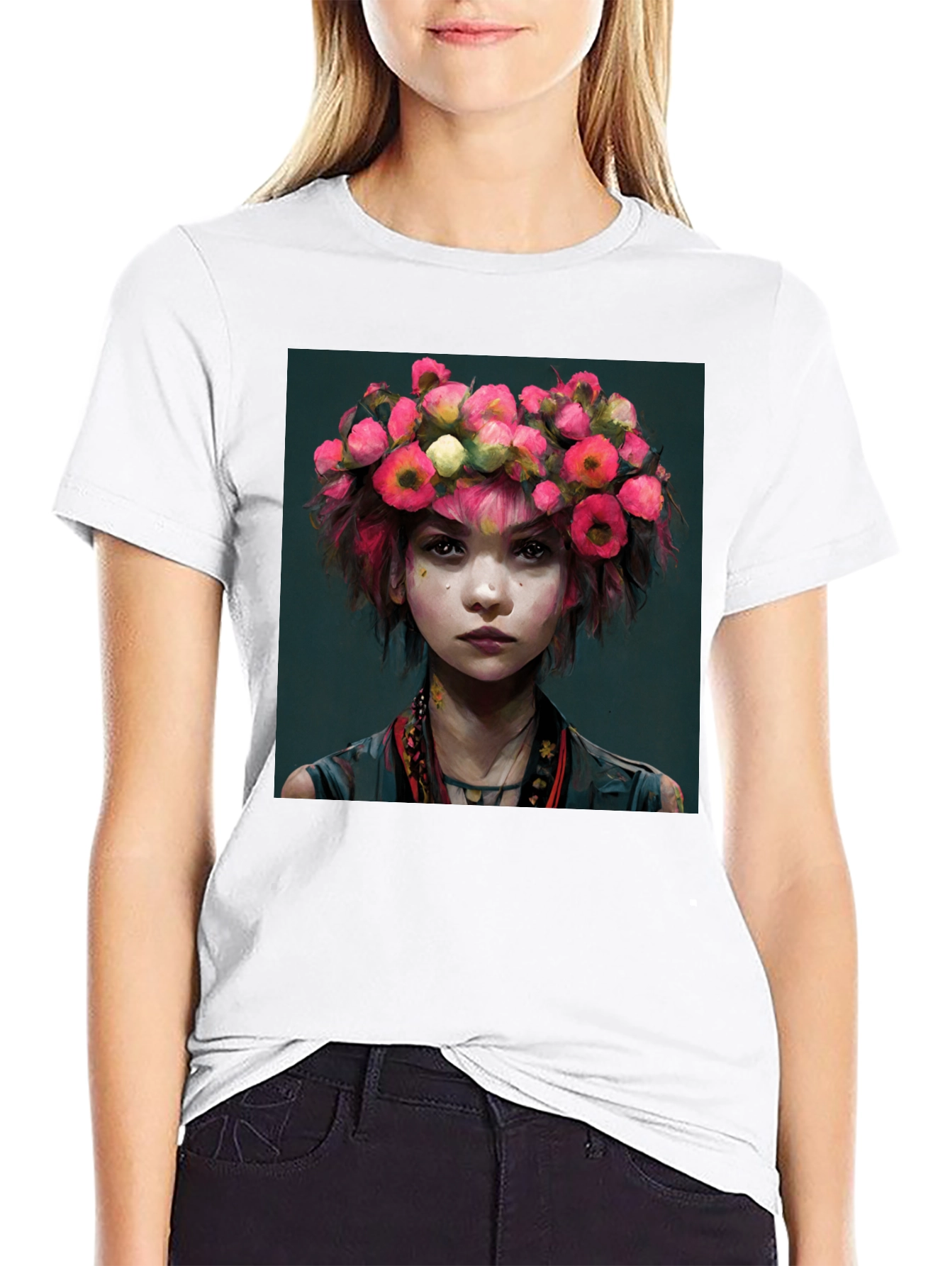 Floral Crown Girl Portrait T-Shirt