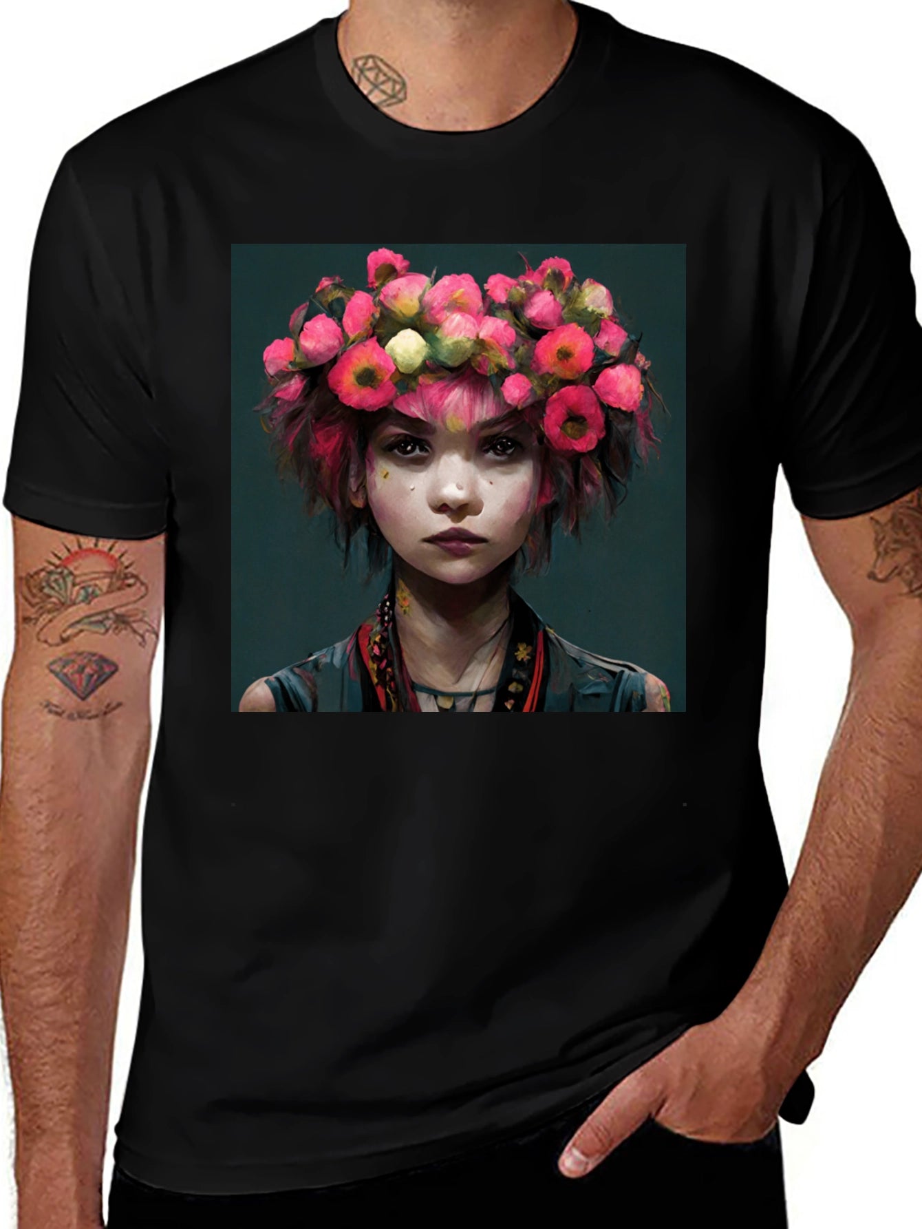 Floral Crown Girl Portrait T-Shirt