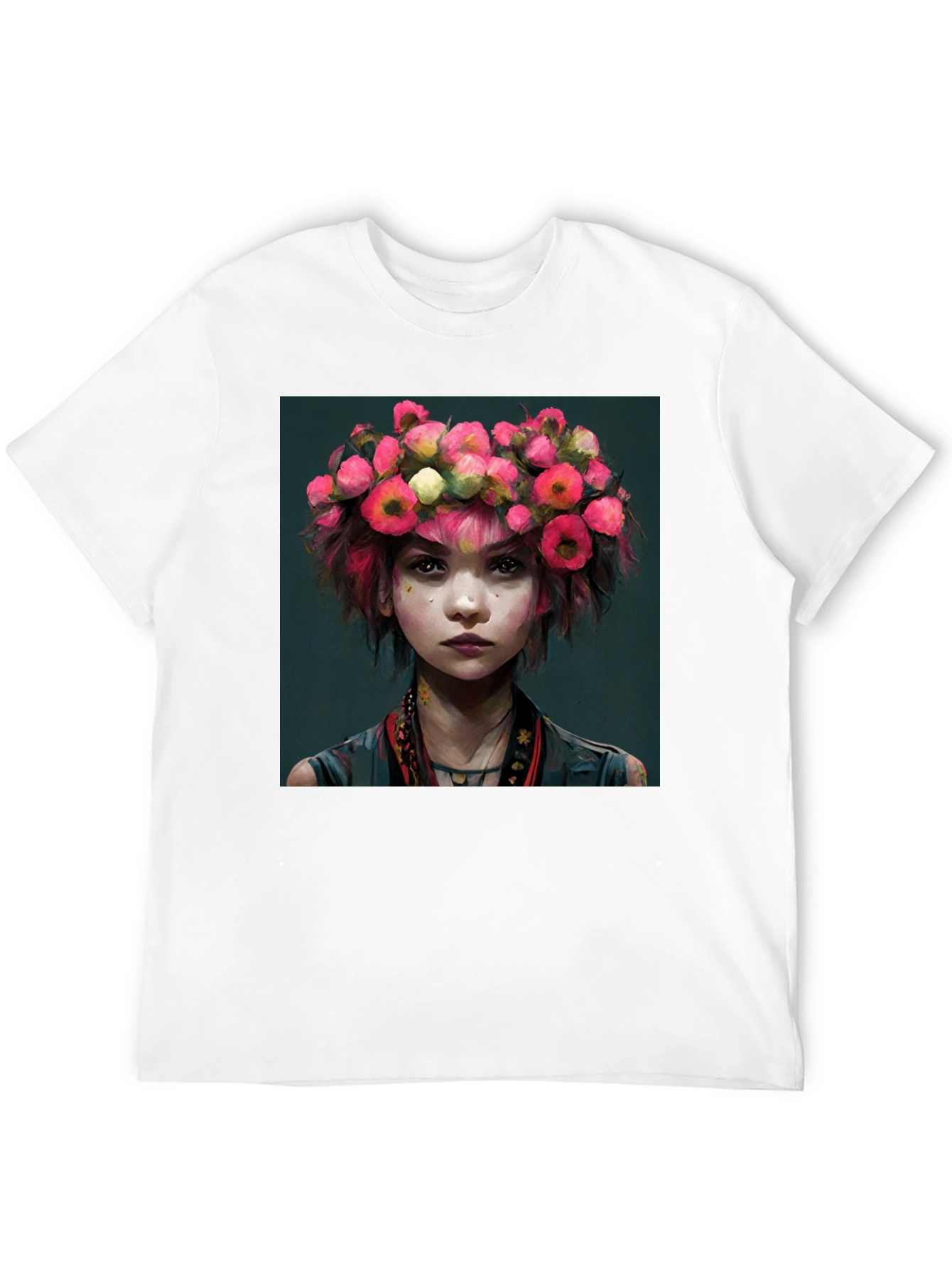 Floral Crown Girl Portrait T-Shirt