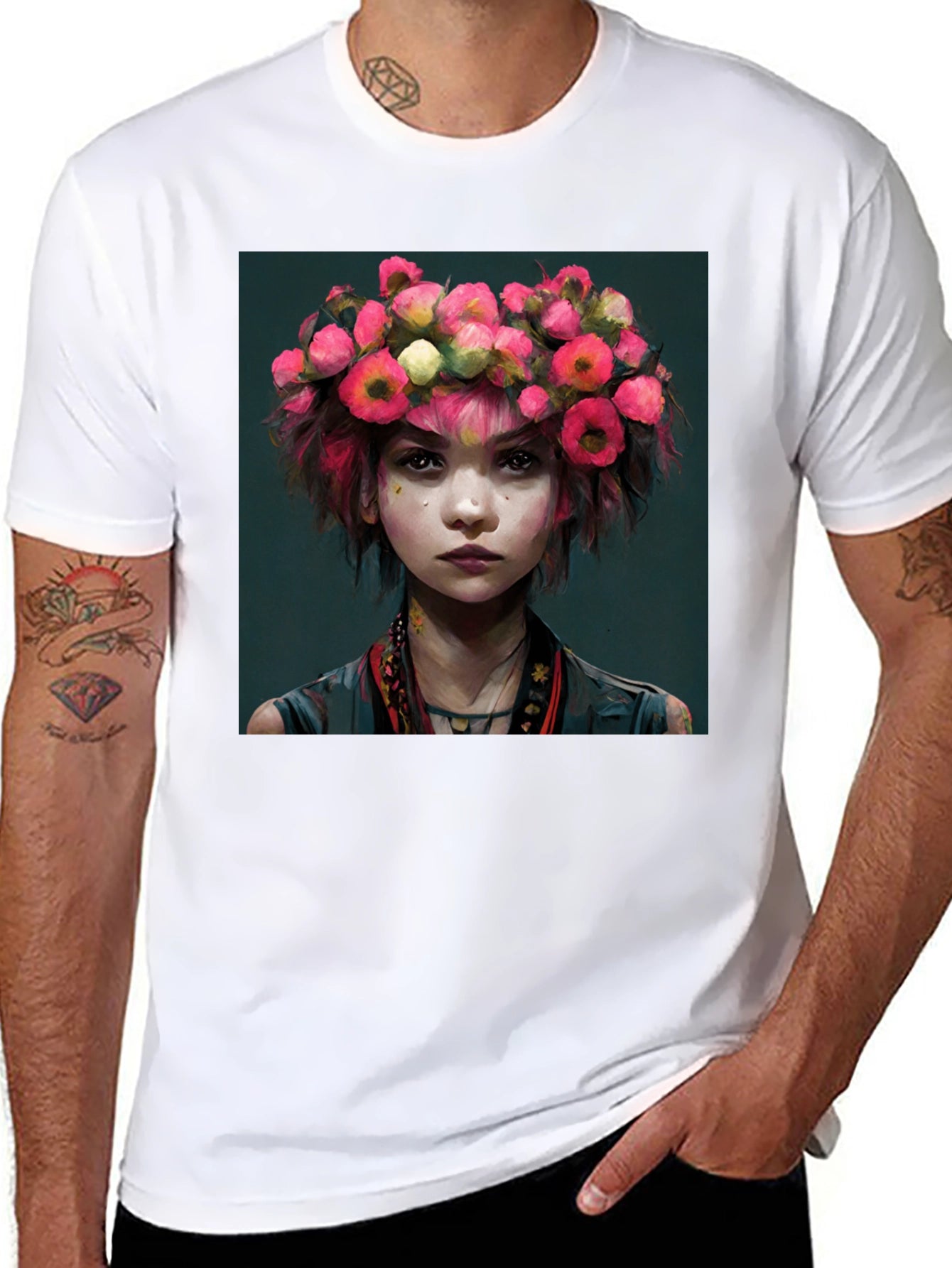 Floral Crown Girl Portrait T-Shirt