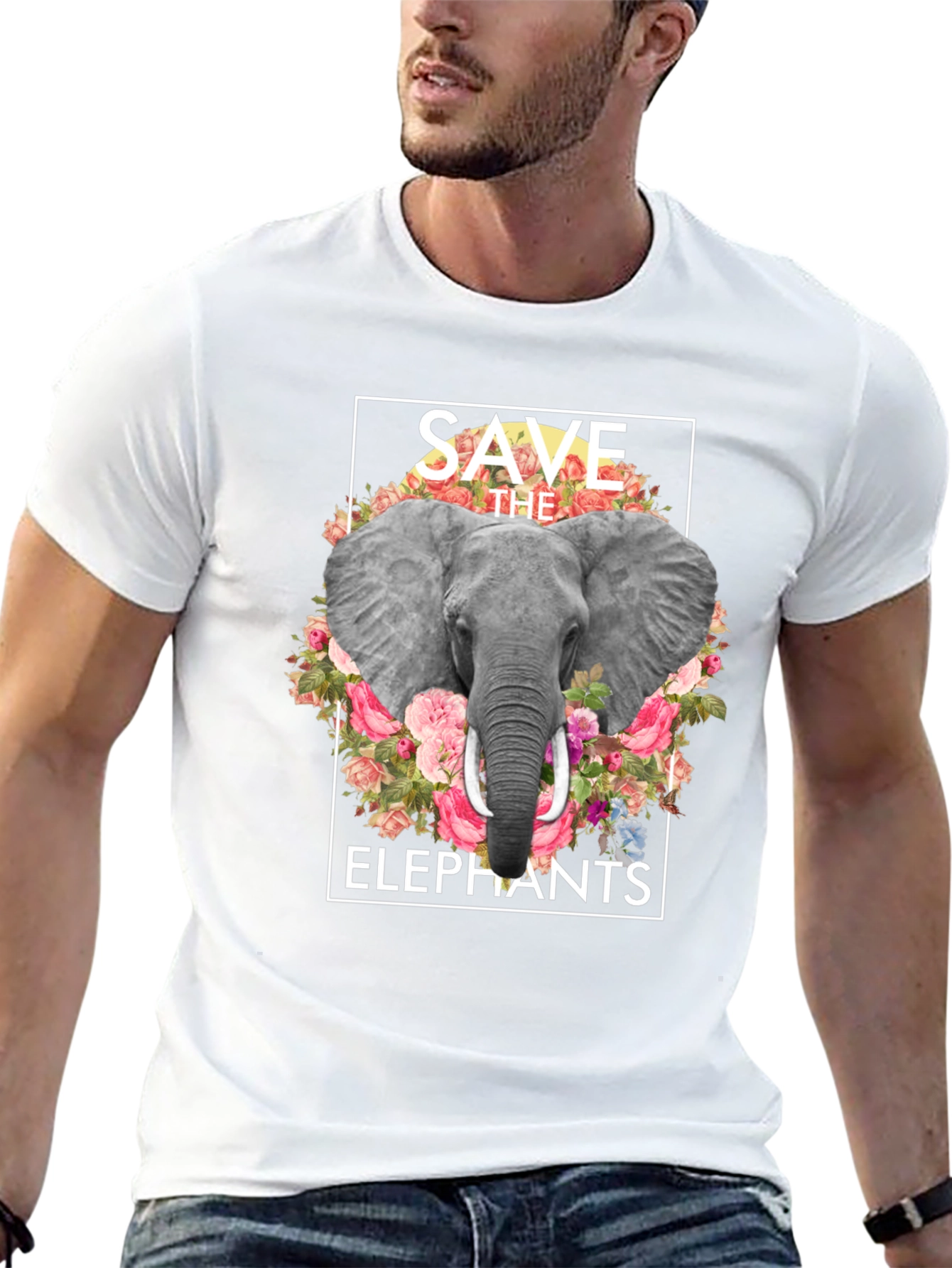 Save the Elephants Floral Graphic T-Shirt