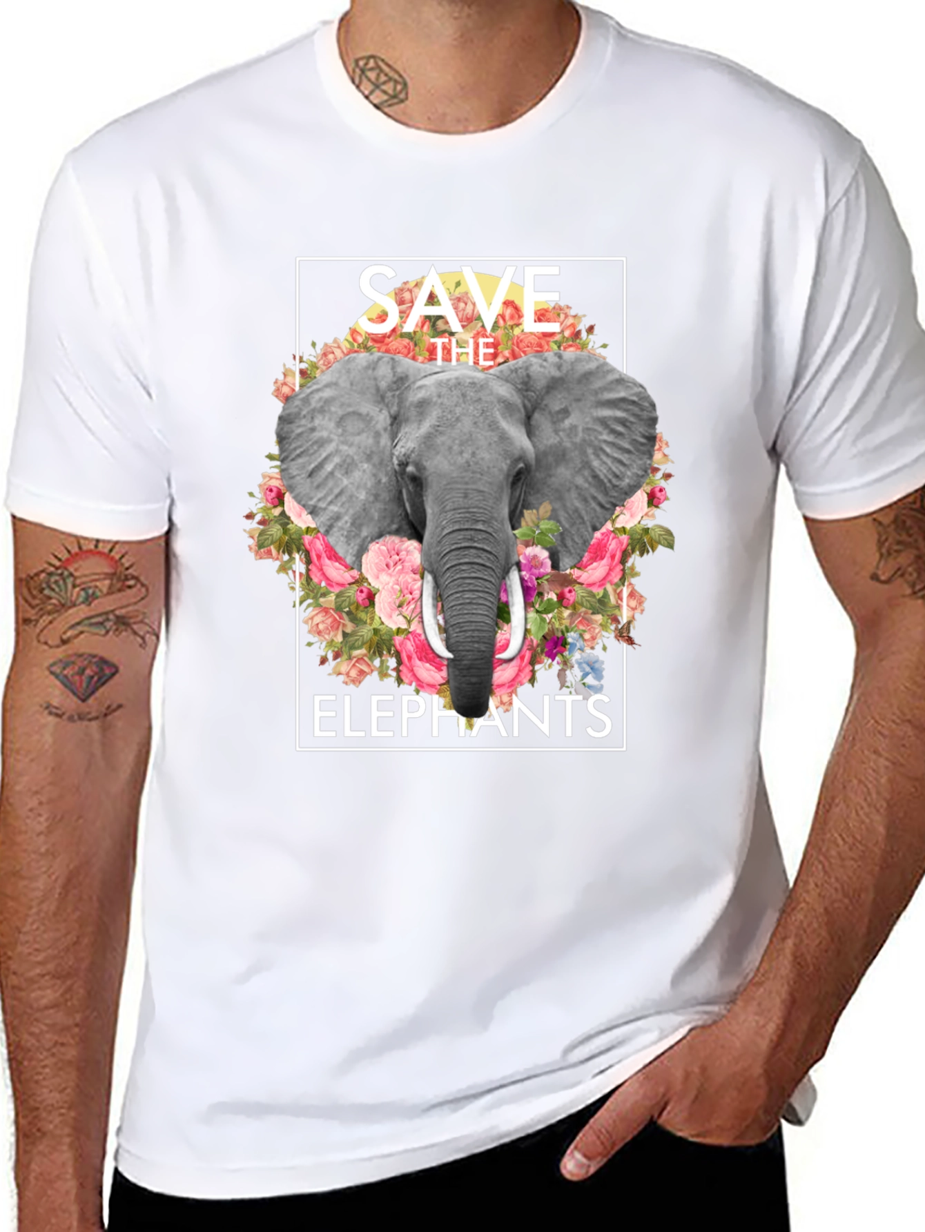 Save the Elephants Floral Graphic T-Shirt
