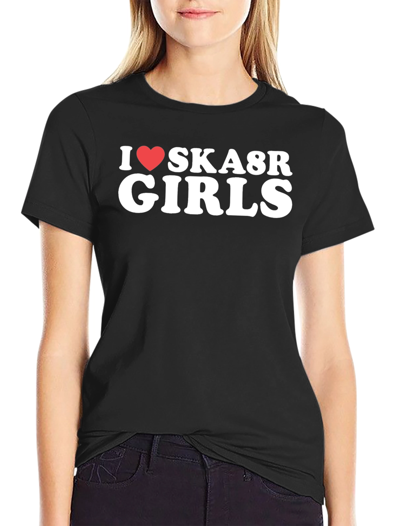 I Love Ska8r Girls Black Graphic Tee