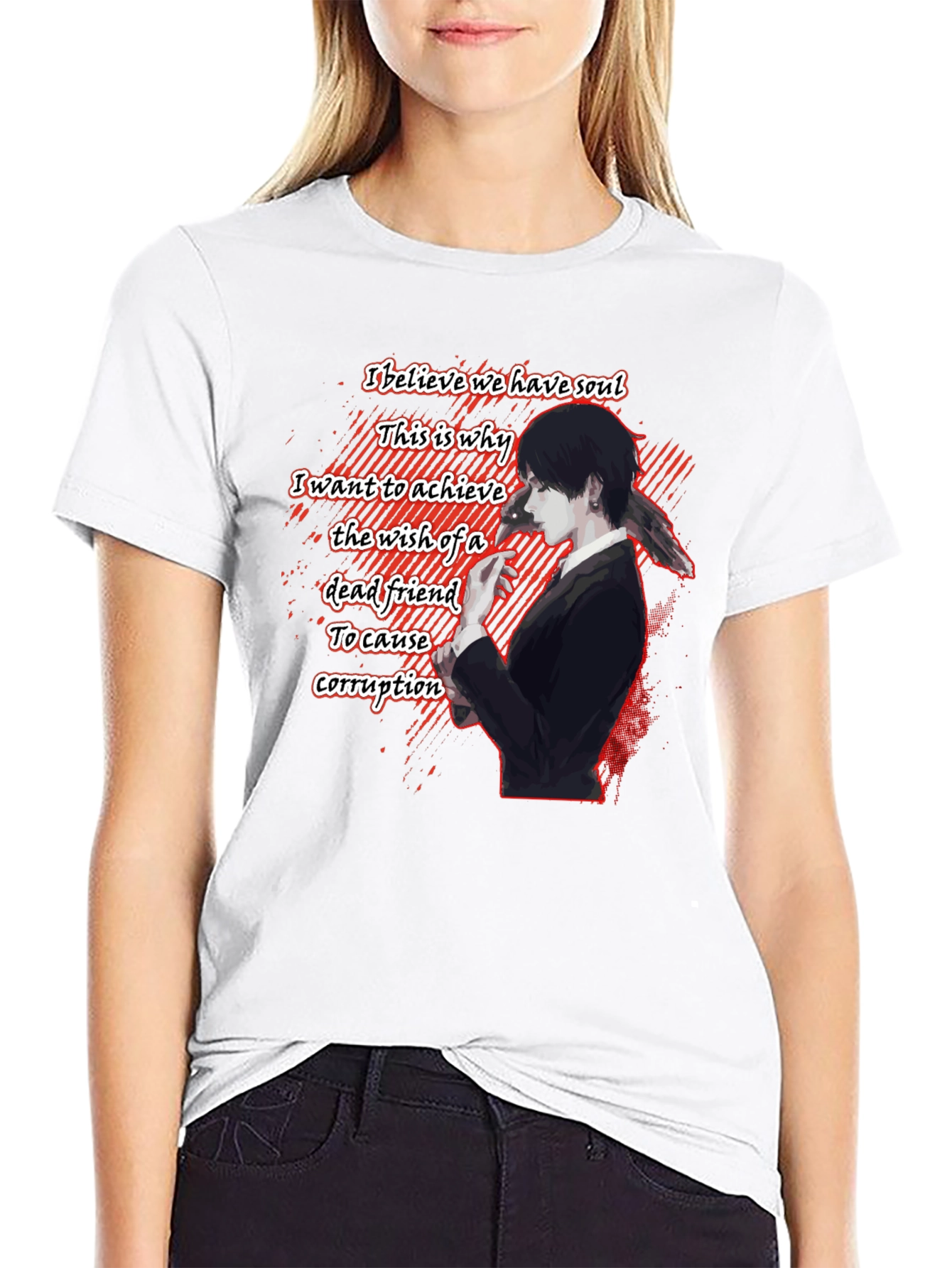 Anime Quote Graphic T-Shirt - Black