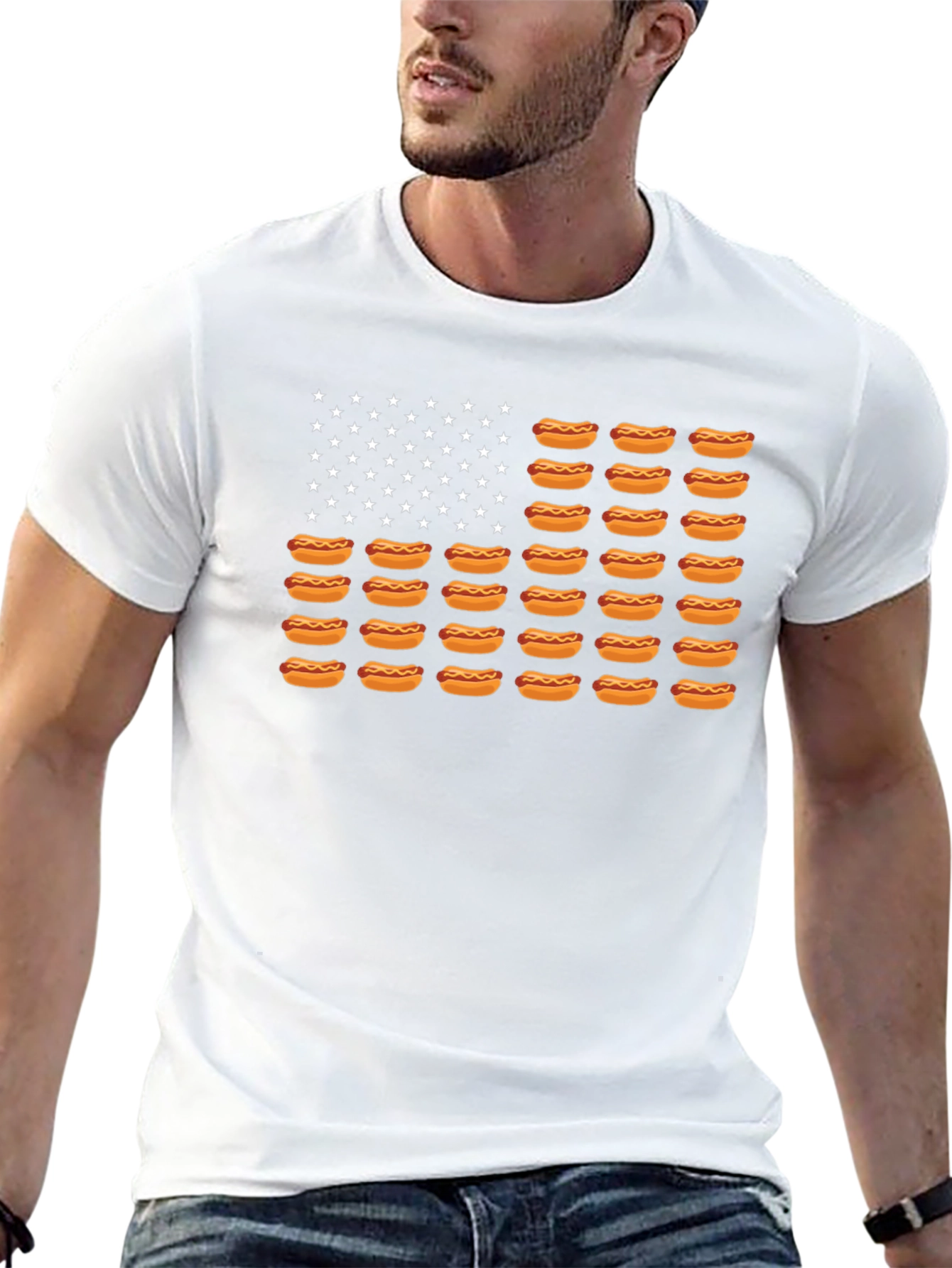 Hot Dog American Flag Graphic T-Shirt