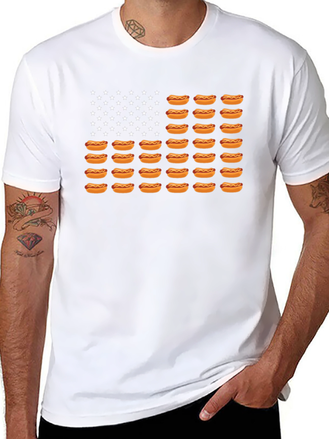 Hot Dog American Flag Graphic T-Shirt