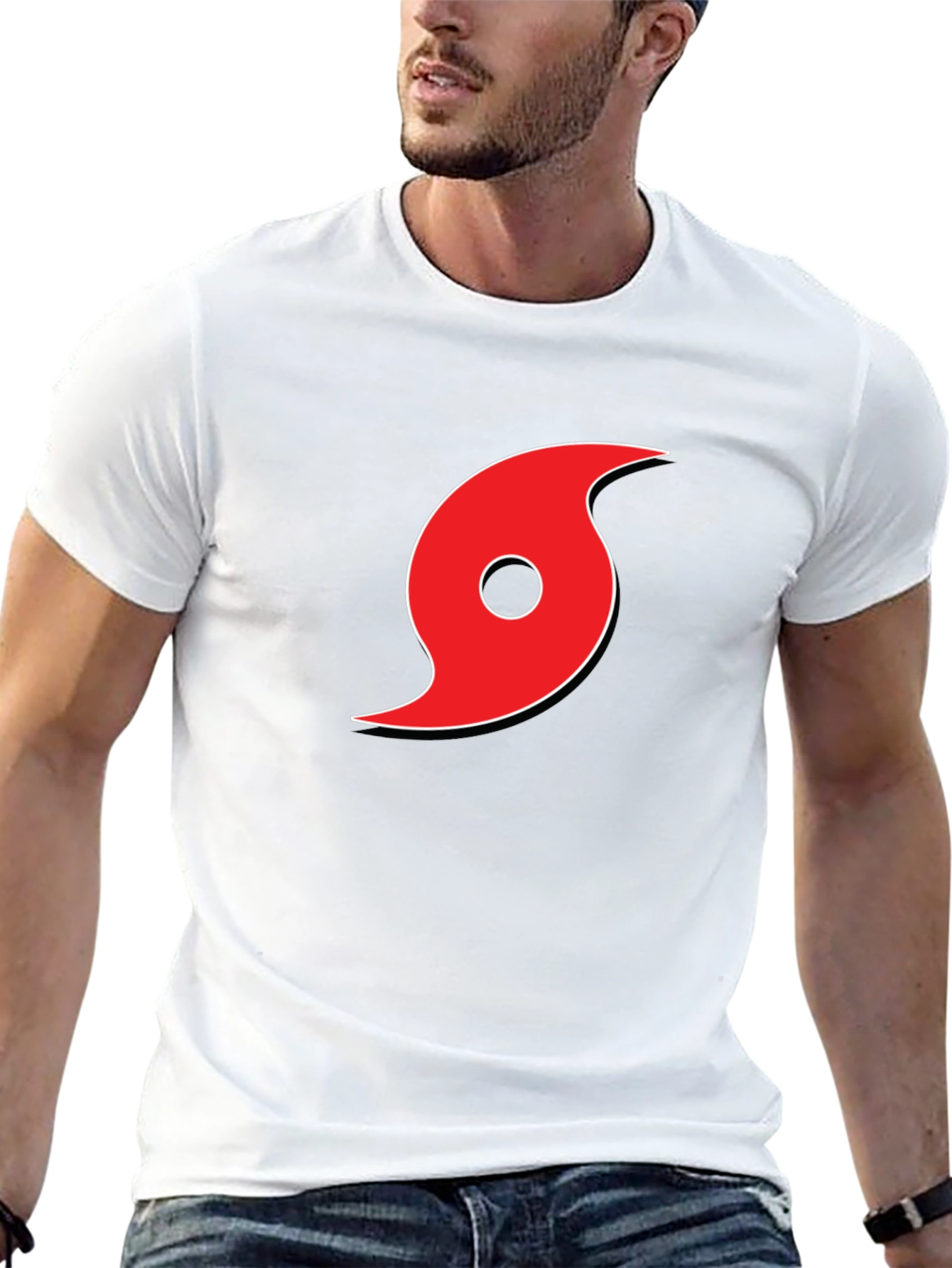 Black Tee with Red Hurricane Graphic