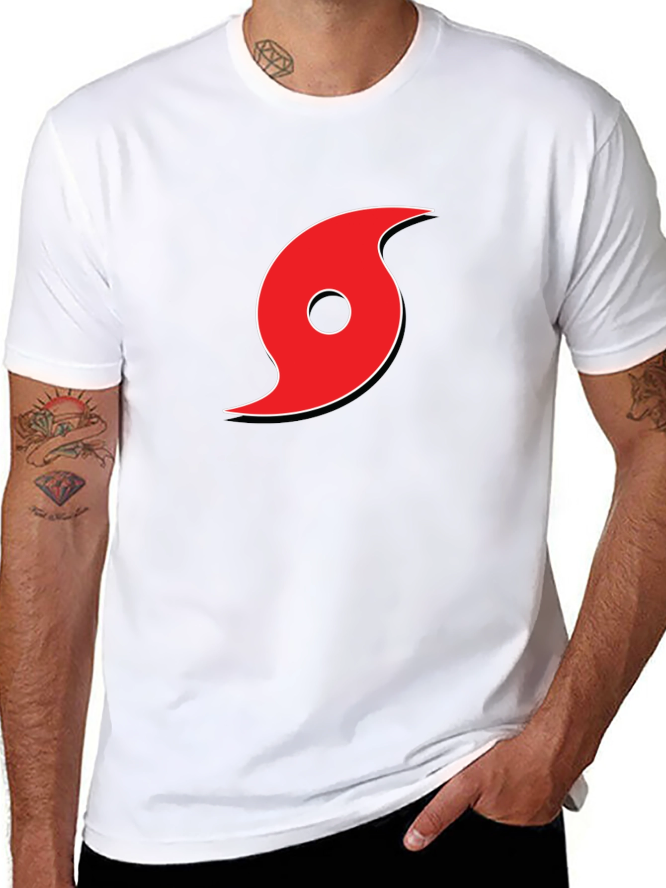 Black Tee with Red Hurricane Graphic