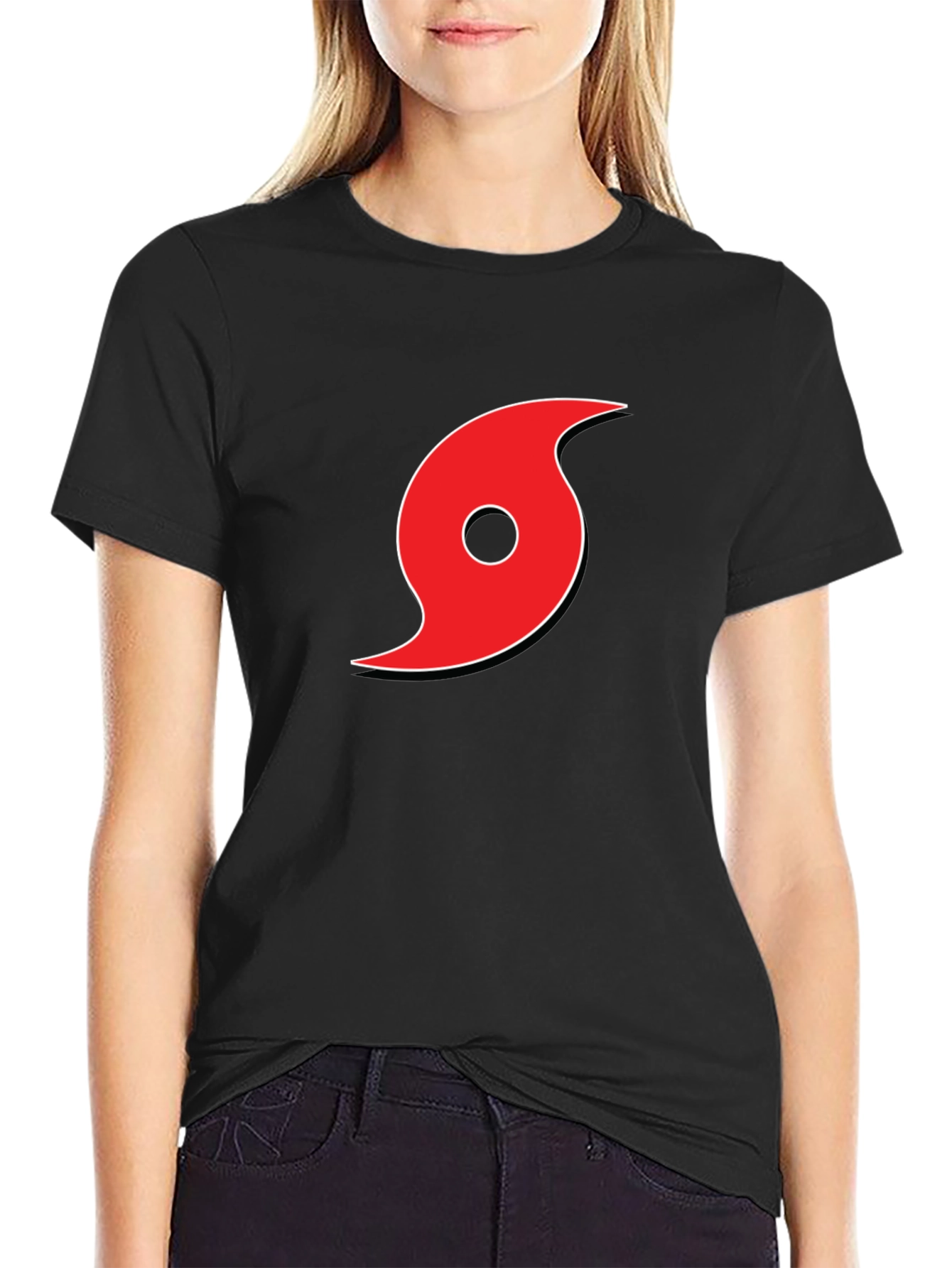 Black Tee with Red Hurricane Graphic