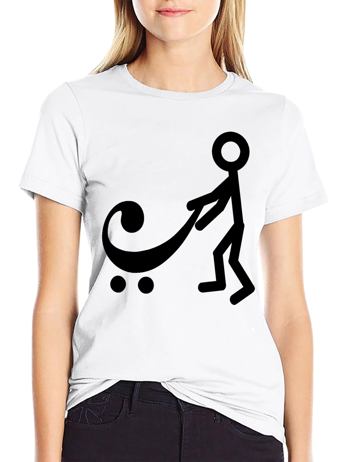 Black Graphic Tee - Stick Figure Pushing Stroller