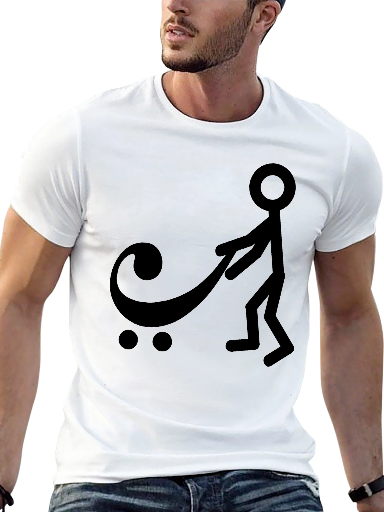 Black Graphic Tee - Stick Figure Pushing Stroller