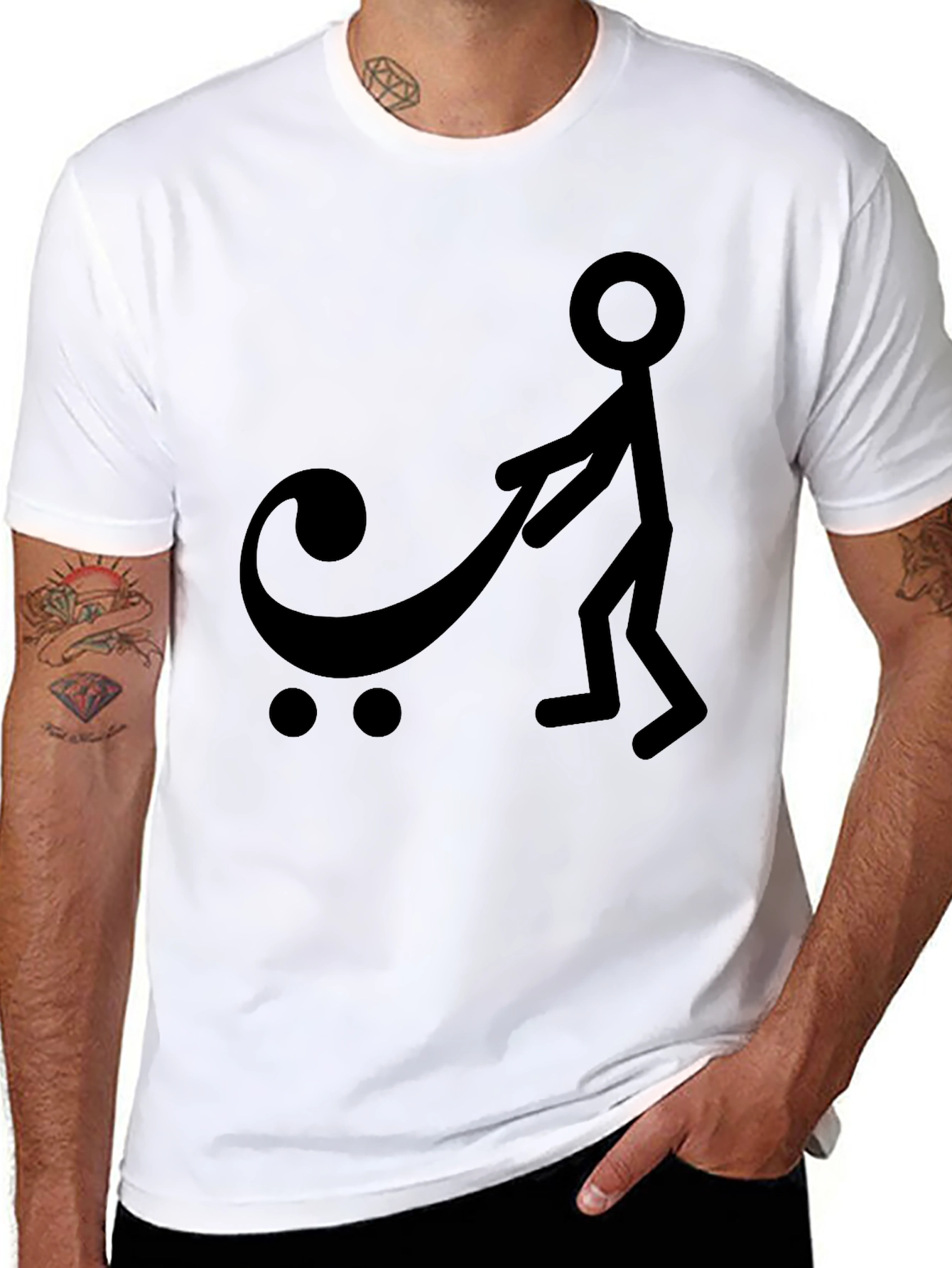 Black Graphic Tee - Stick Figure Pushing Stroller