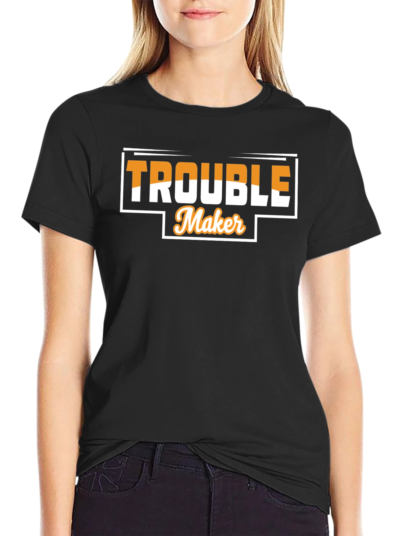 Trouble Maker Graphic Tee - Black Crew Neck T-Shirt