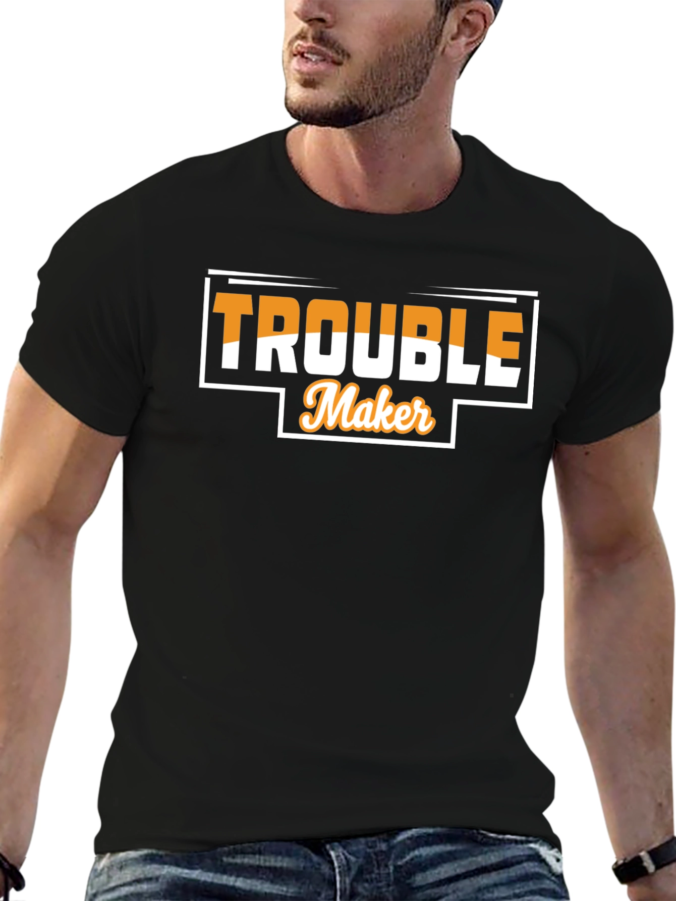 Trouble Maker Graphic Tee - Black Crew Neck T-Shirt