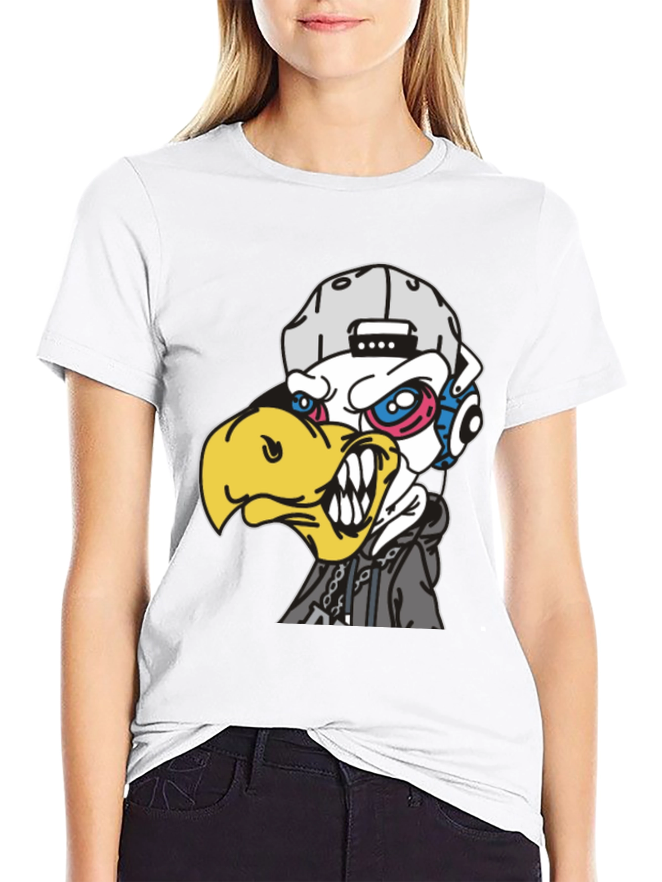 Edgy Cartoon Eagle Graphic T-Shirt