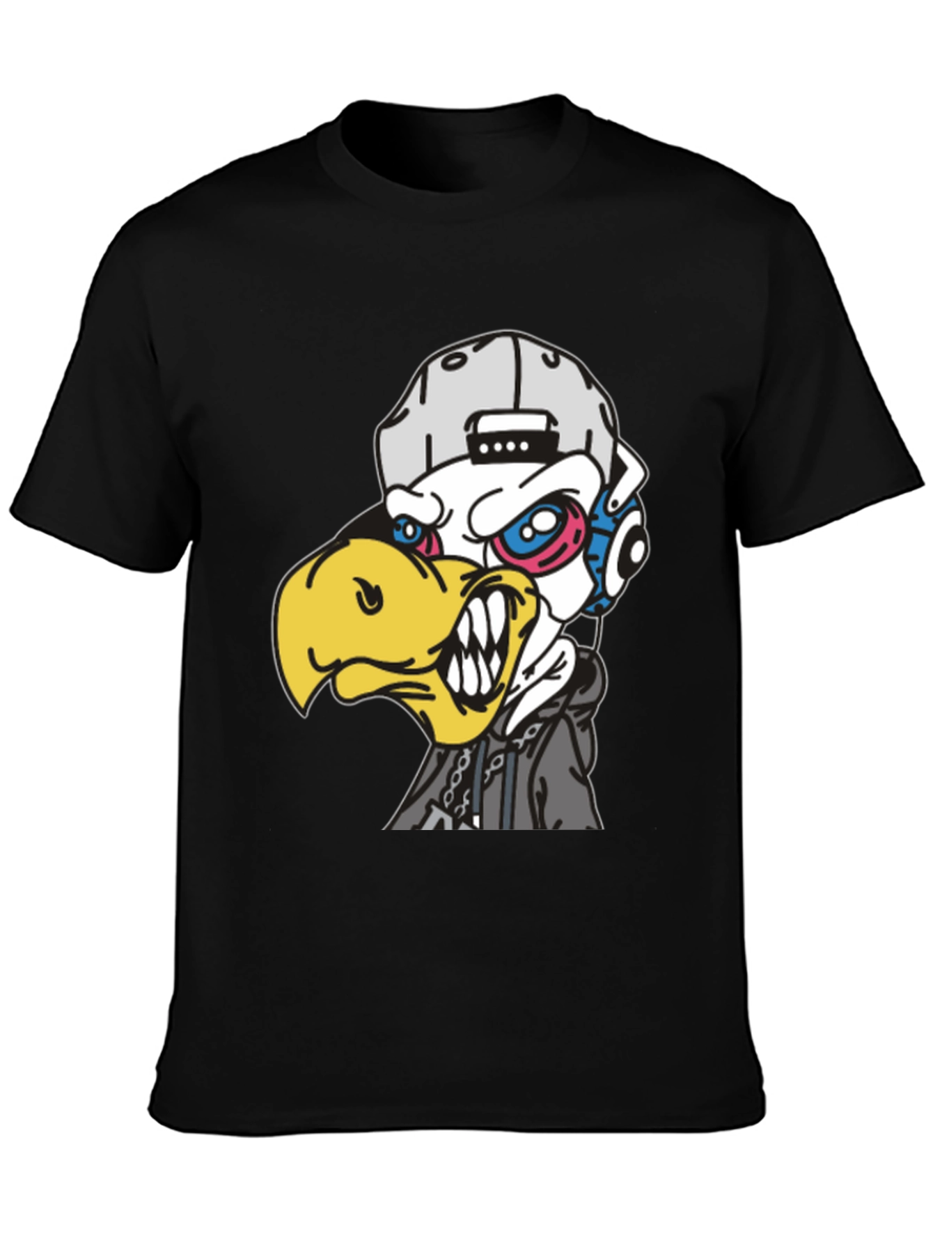 Edgy Cartoon Eagle Graphic T-Shirt