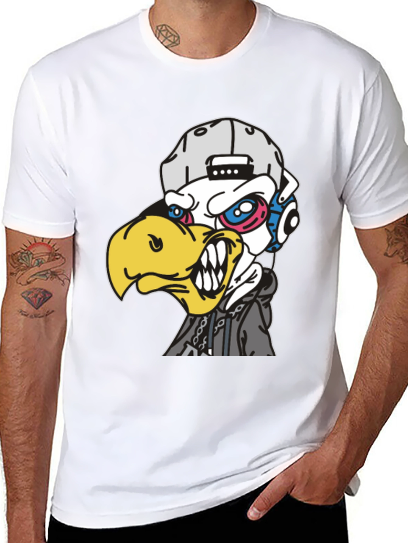 Edgy Cartoon Eagle Graphic T-Shirt