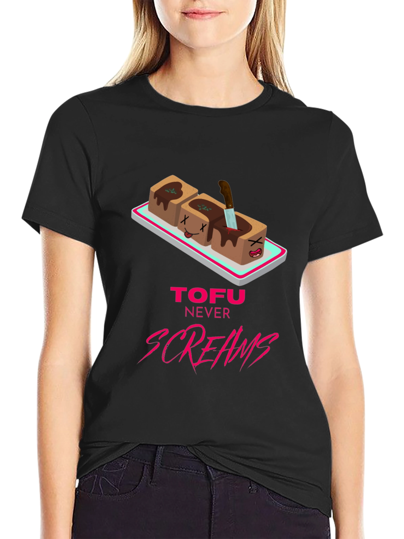 Tofu Never Screams Graphic Tee - Vegan Humor