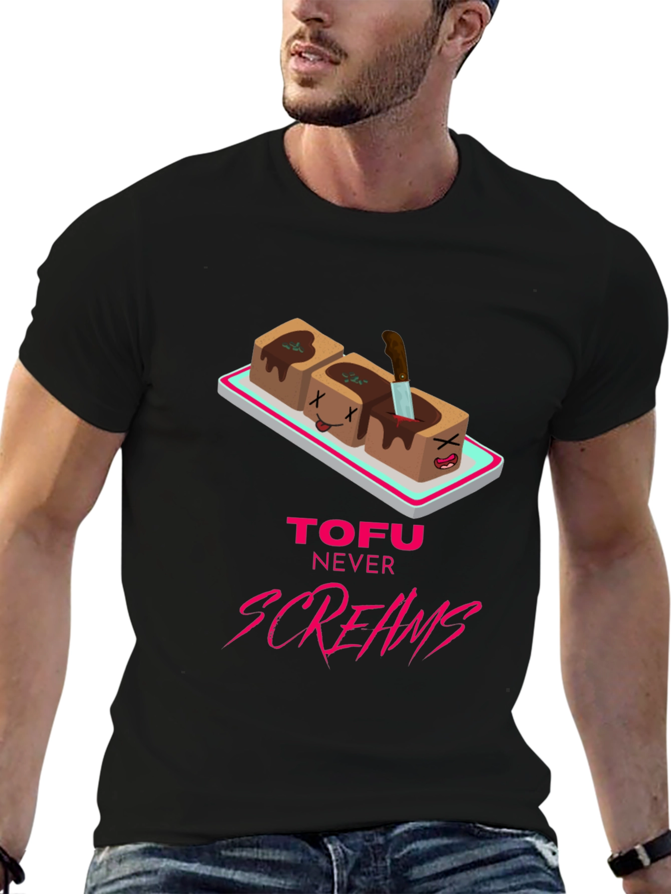 Tofu Never Screams Graphic Tee - Vegan Humor