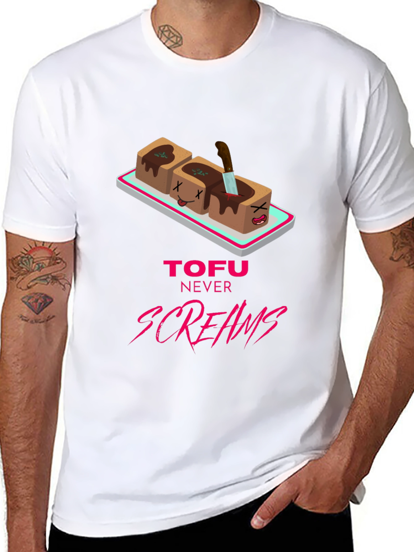 Tofu Never Screams Graphic Tee - Vegan Humor