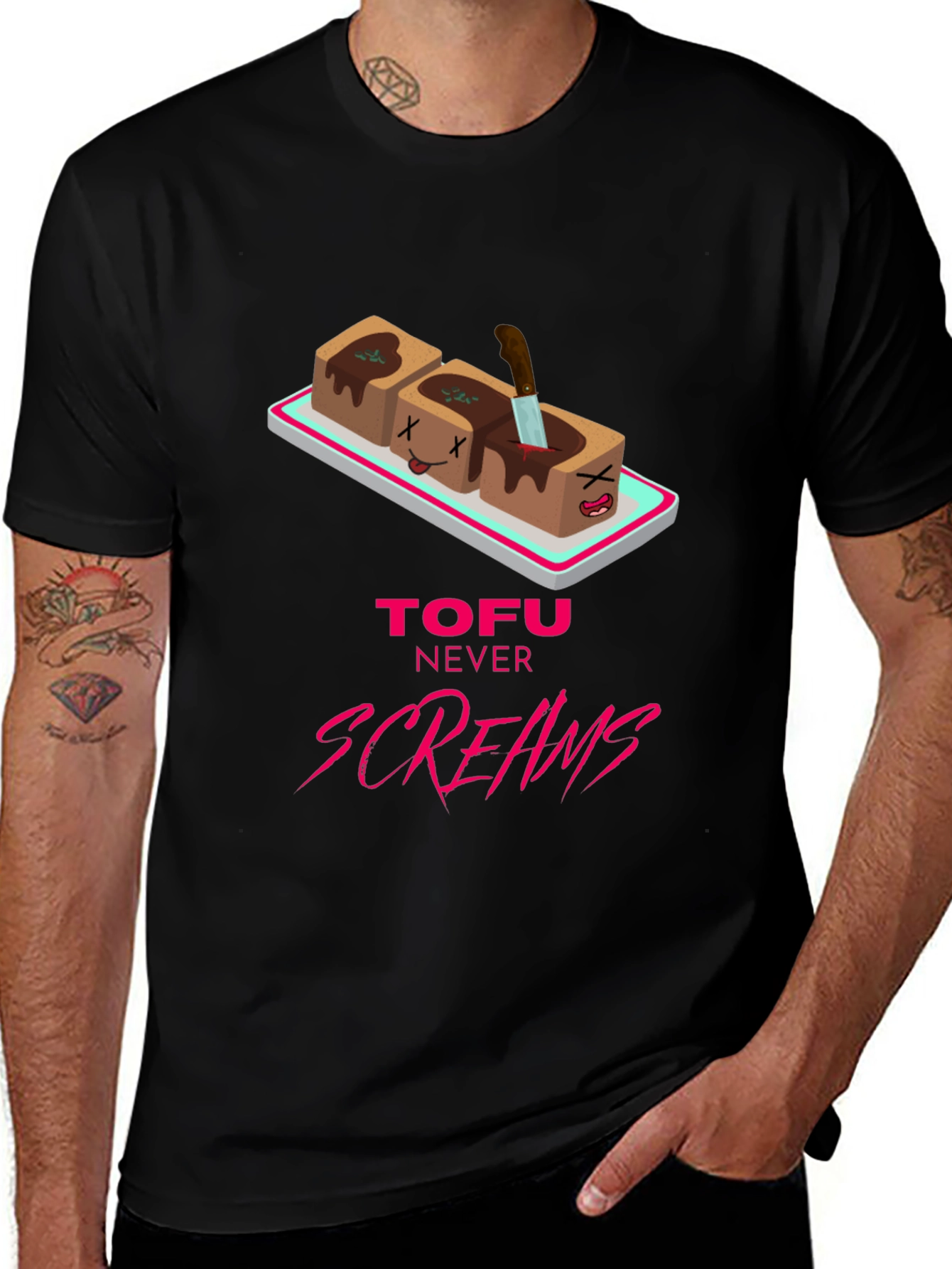 Tofu Never Screams Graphic Tee - Vegan Humor