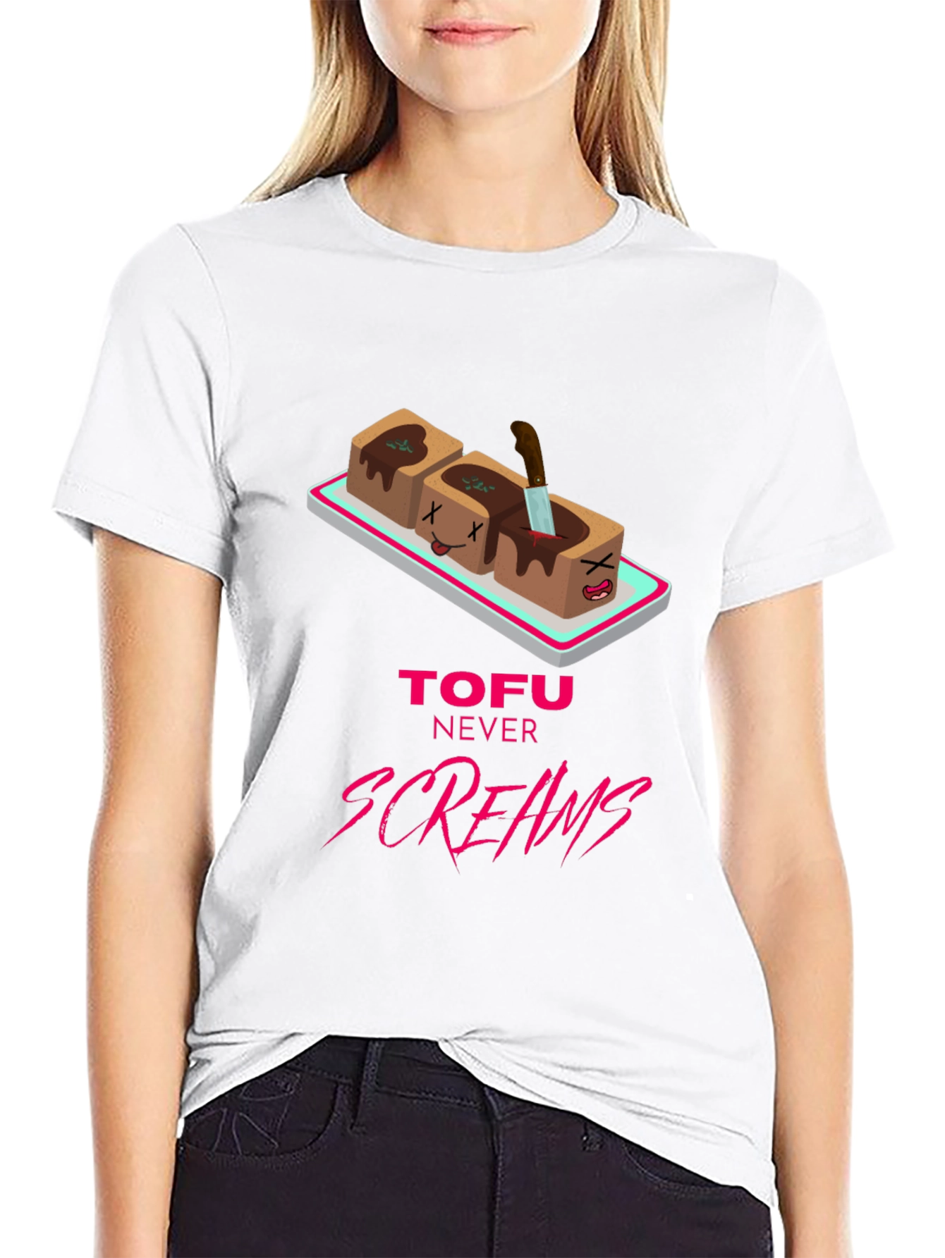 Tofu Never Screams Graphic Tee - Vegan Humor