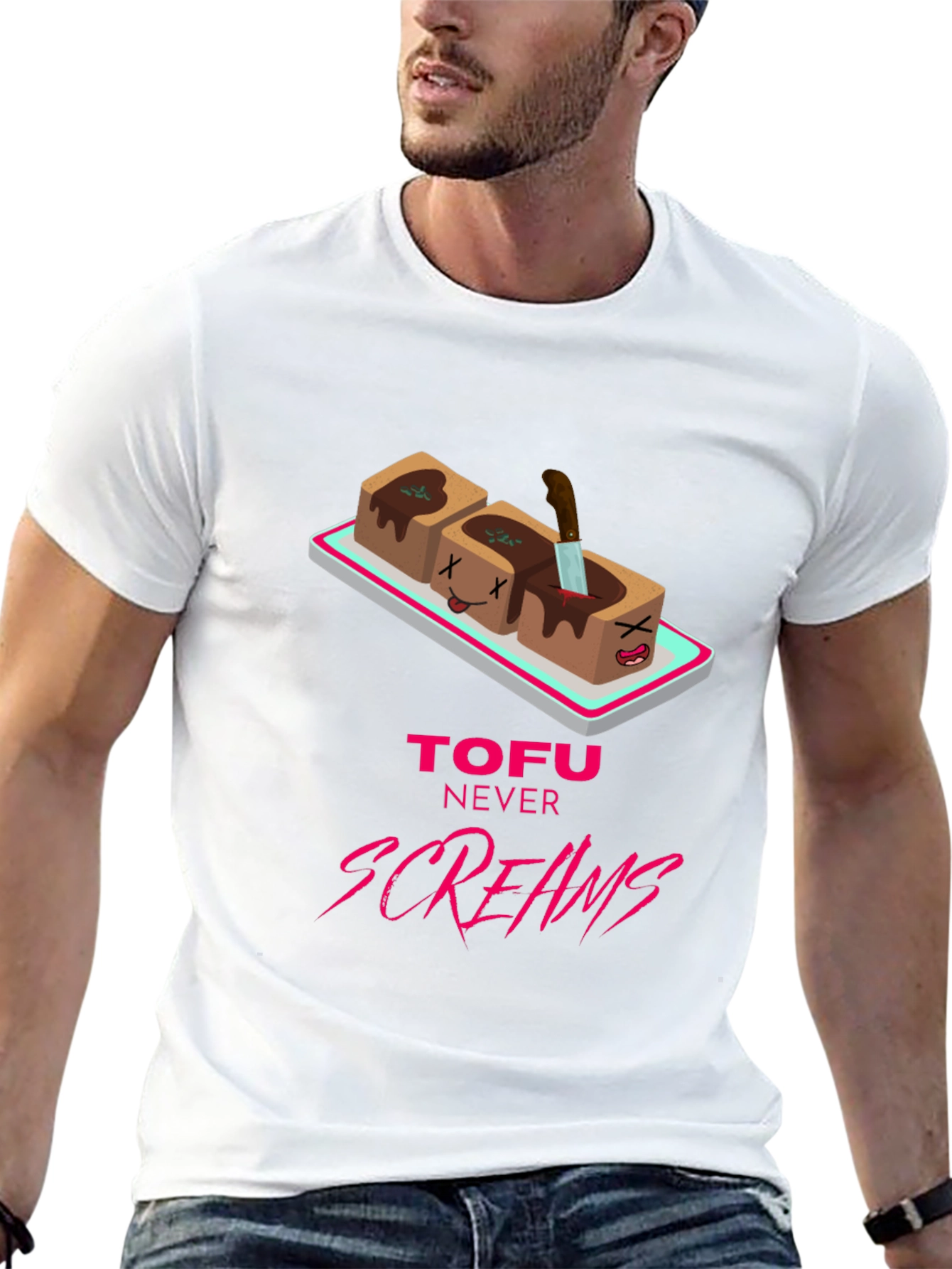 Tofu Never Screams Graphic Tee - Vegan Humor