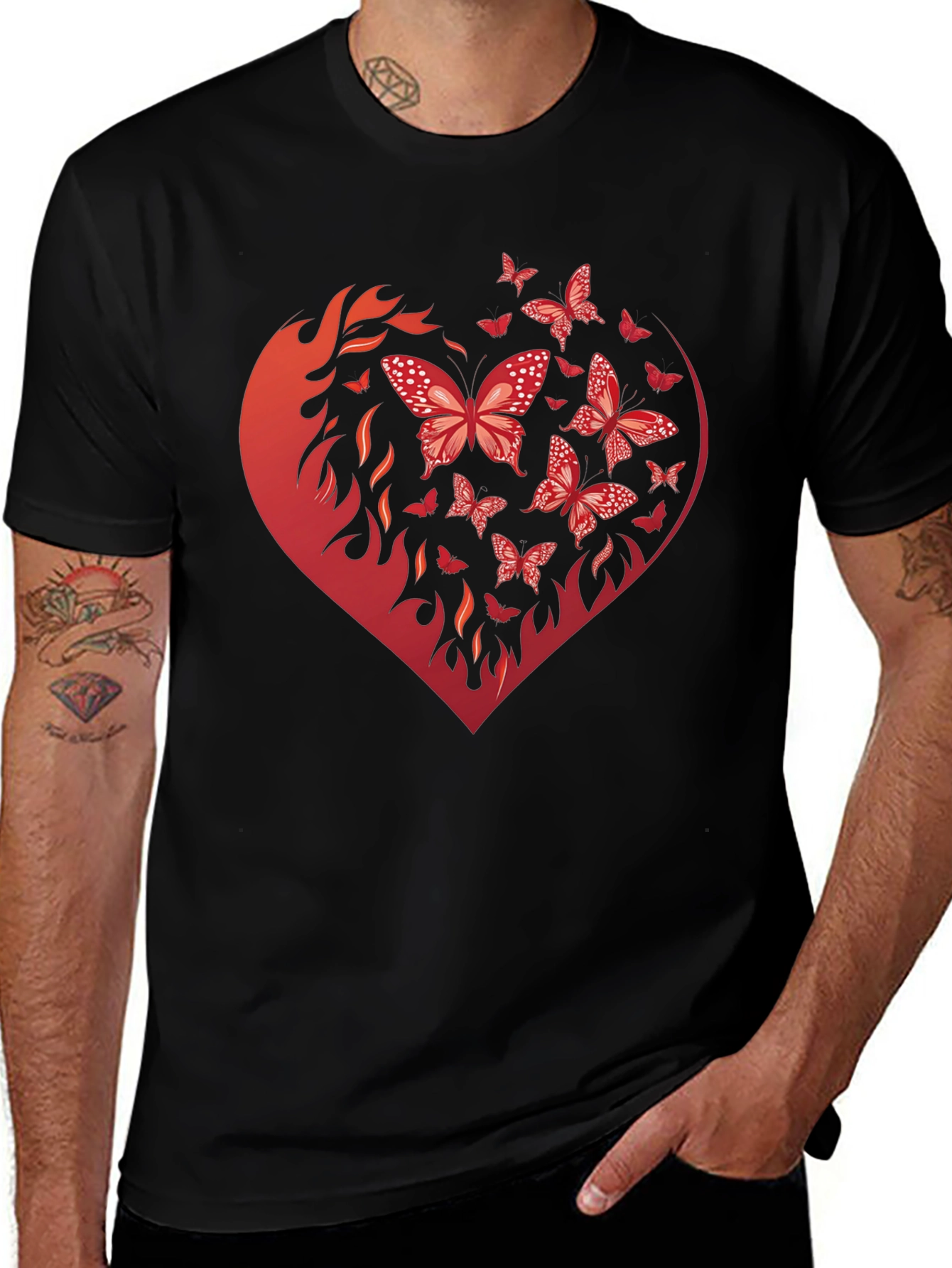 Butterfly Heart Graphic Black T-Shirt