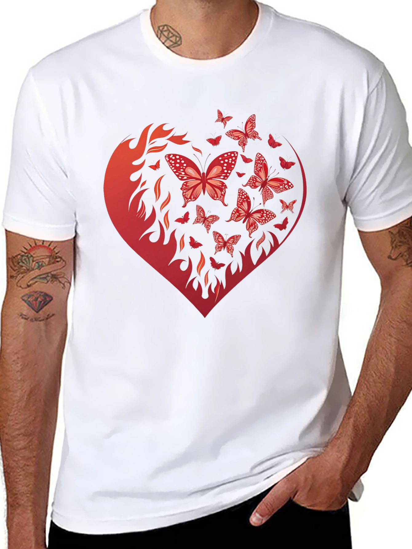 Butterfly Heart Graphic Black T-Shirt